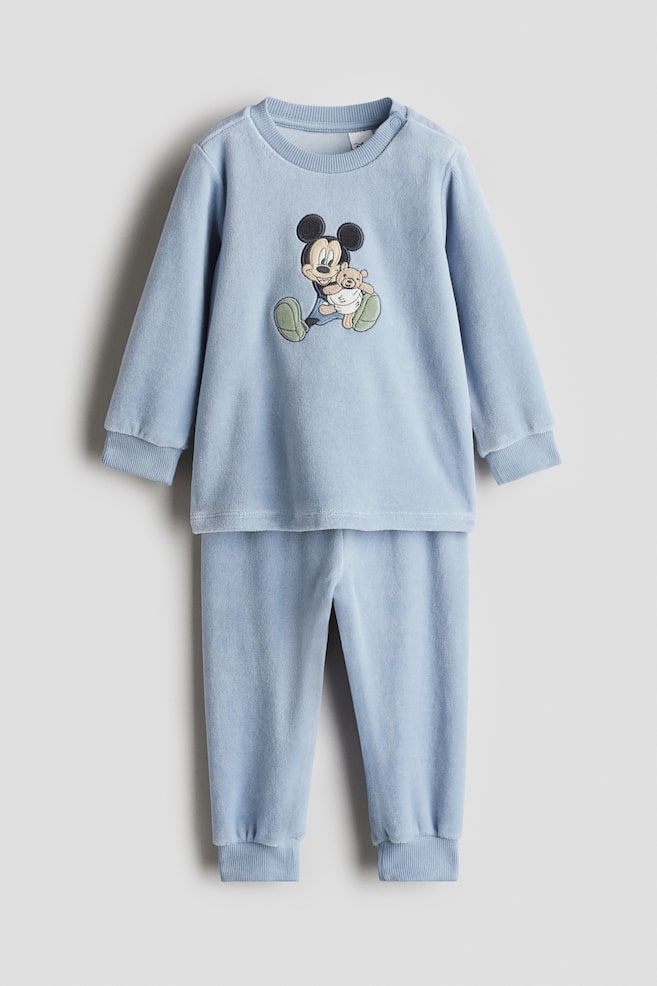 Patterned velour pyjamas - Light blue/Mickey Mouse/Light peach/Minnie Mouse/White/Hello Kitty - 1