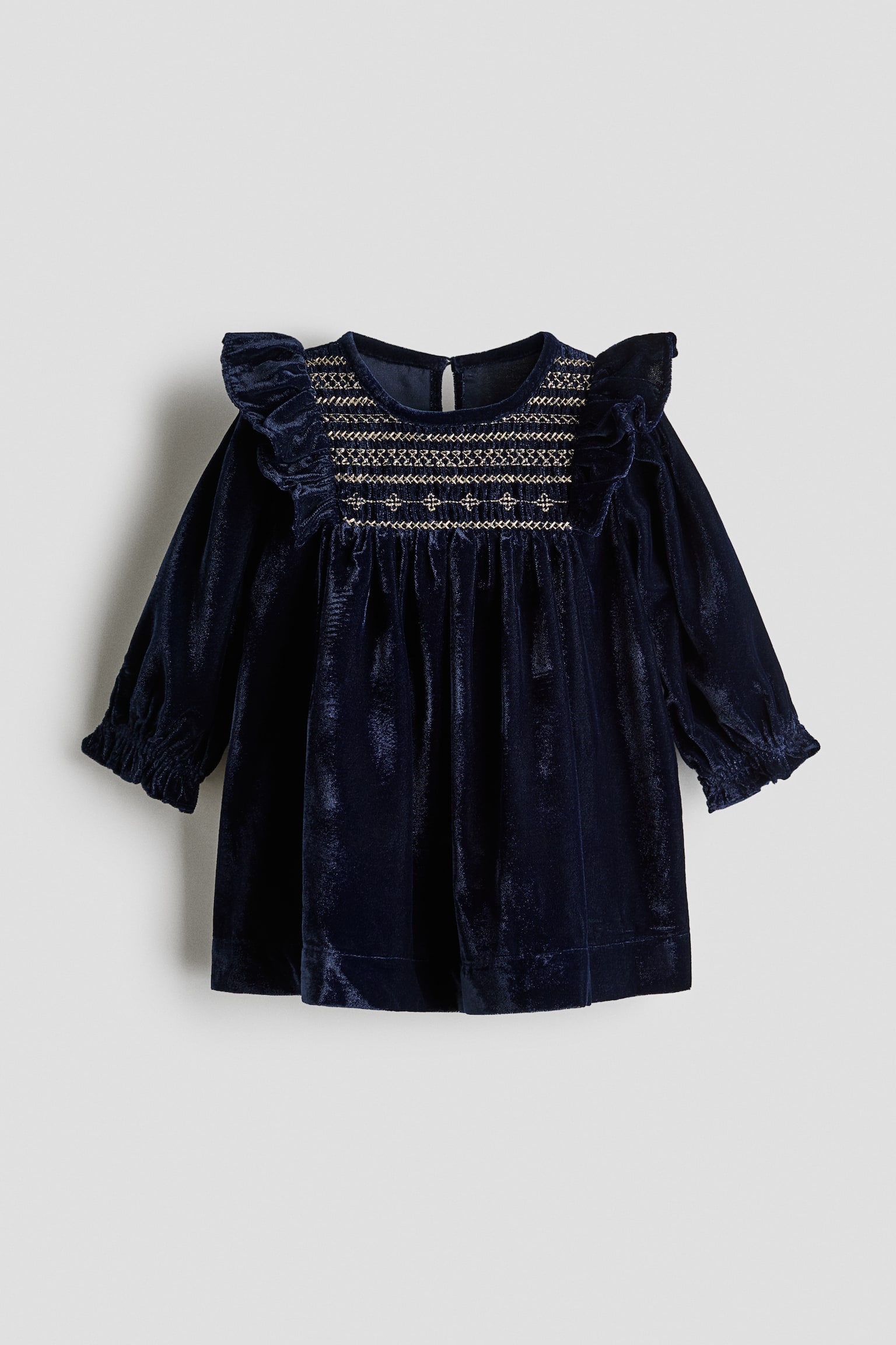 Детское платье H&M Embroidered-Detail Velvet, цвет: Тёмно-синий — фото 1