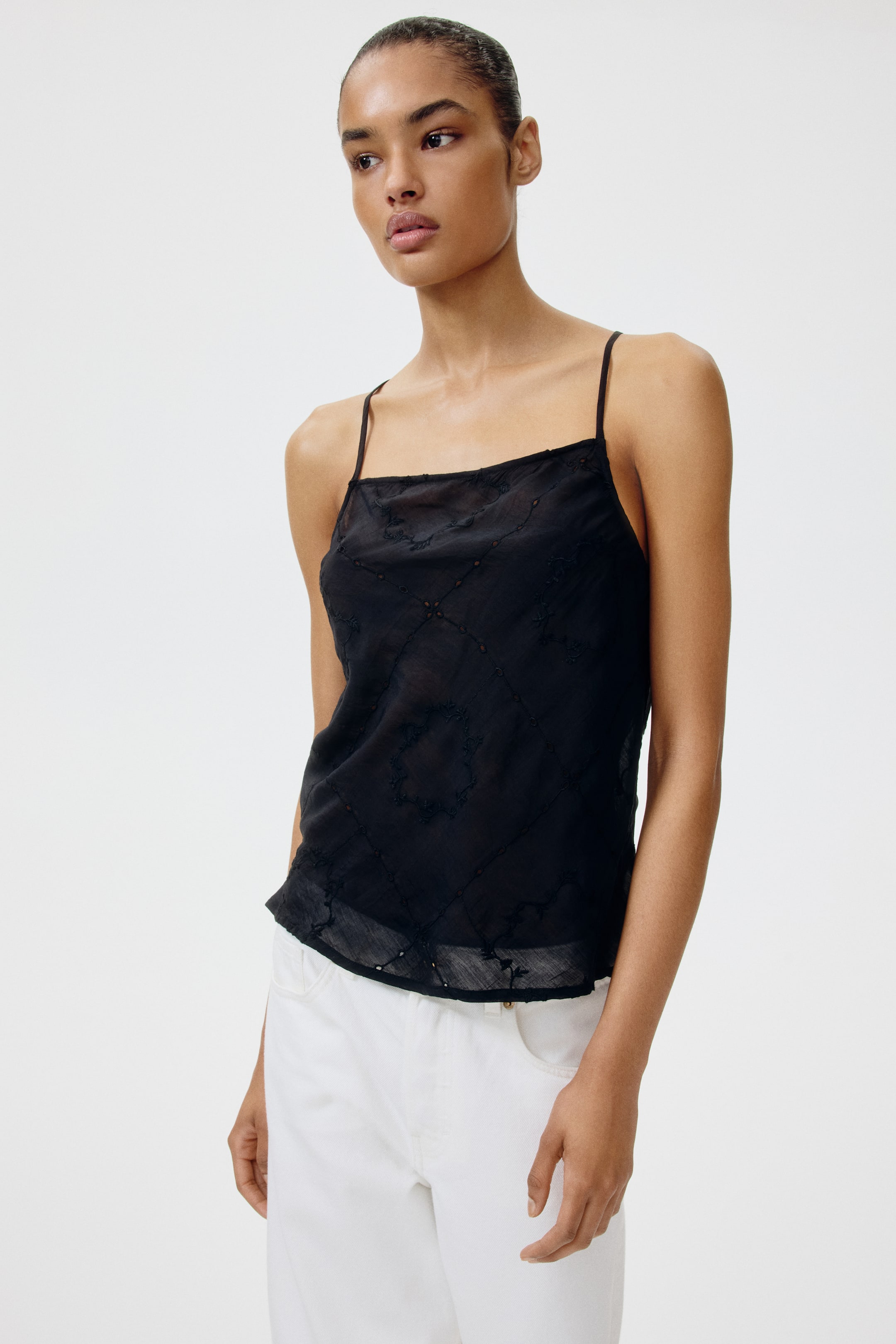 Strappy Top with Eyelet Embroidery