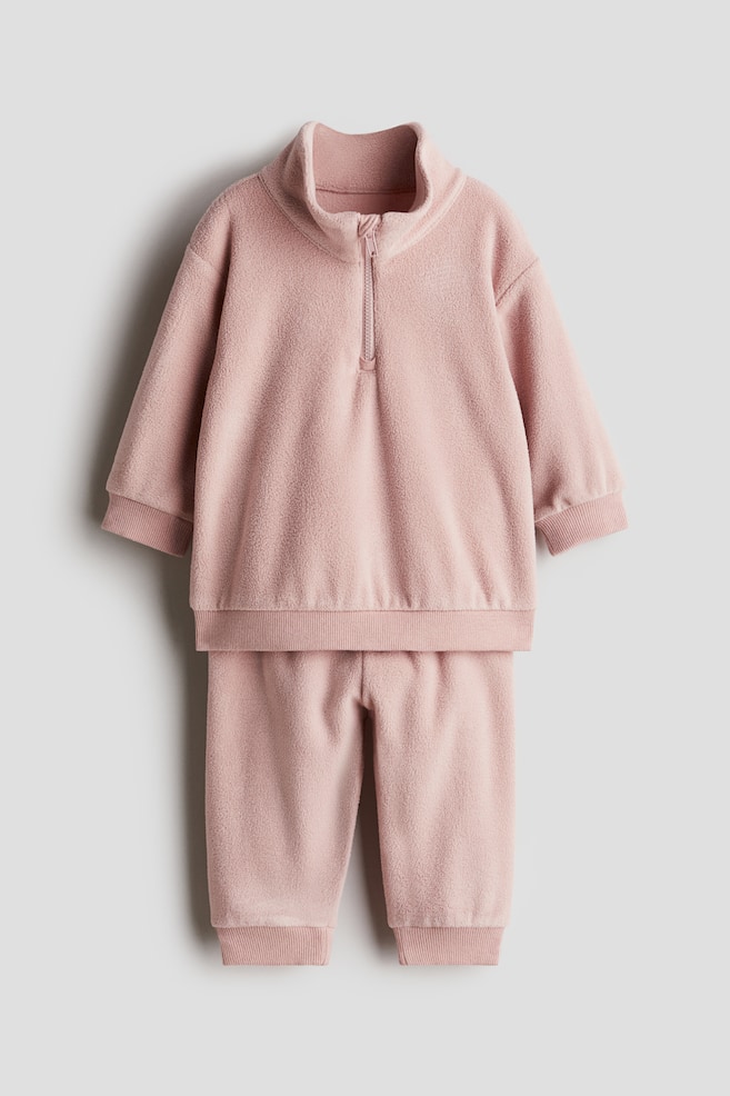 2-piece Fleece Set - Dusty pink/White/bears/Navy blue - 1