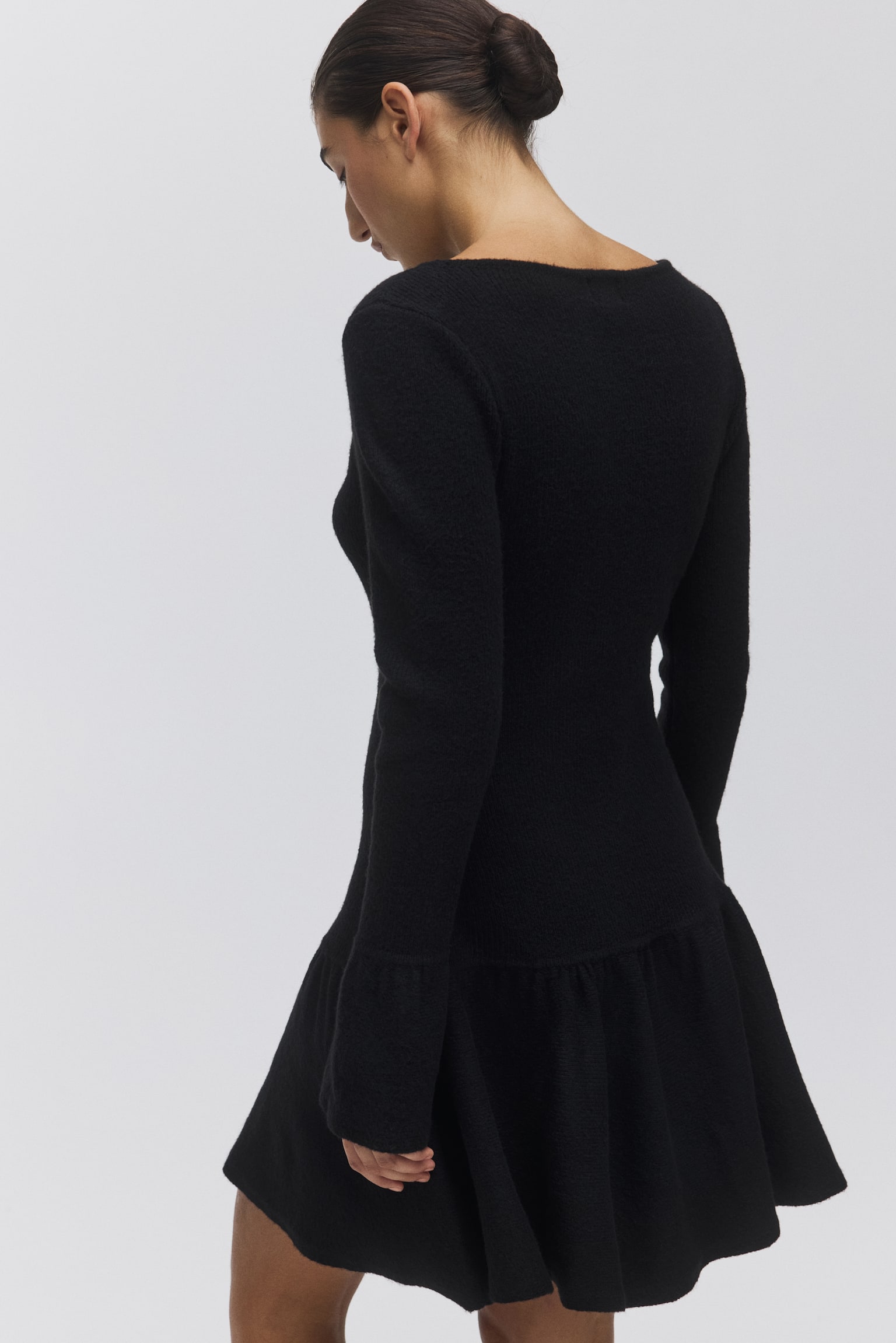 Flounced rib-knit dress - Sort - 4