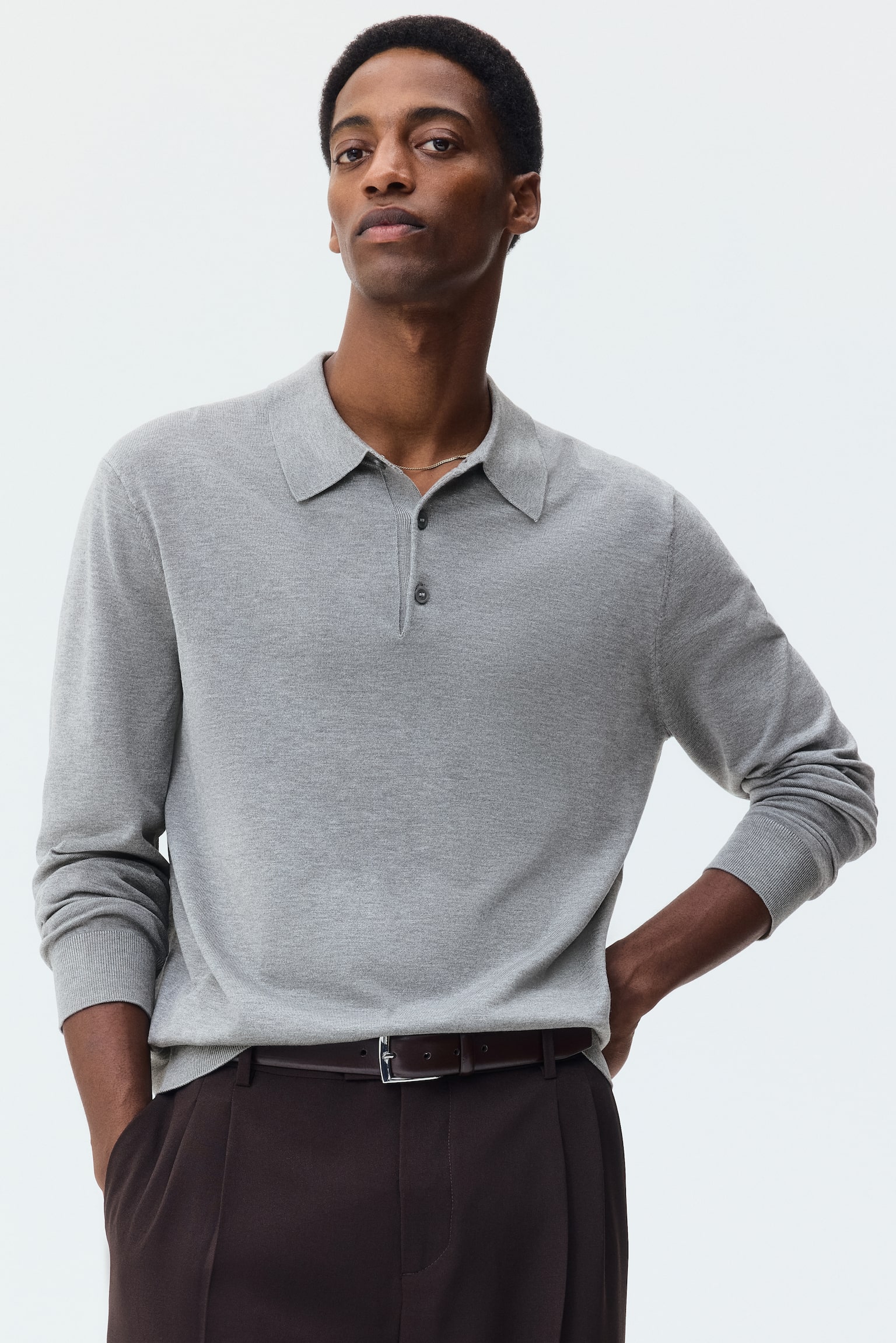 Regular Fit Fine-knit polo shirt - Grey marl/Brown/Navy blue/Beige/Dark beige/Dark blue - 2