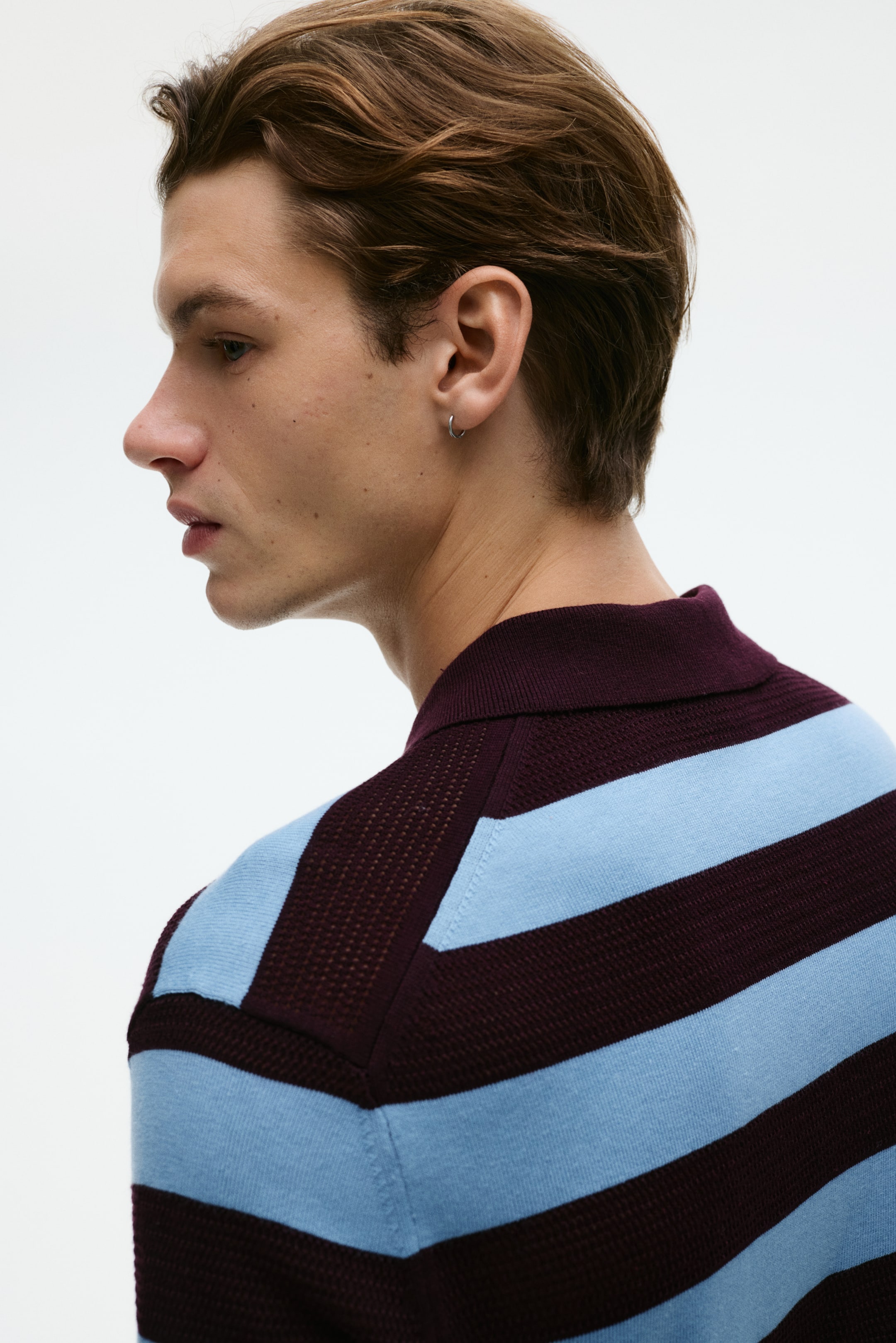 View larger image: Regular Fit Fine-knit polo shirt - Burgundy/Striped - Men | H&M SG 3