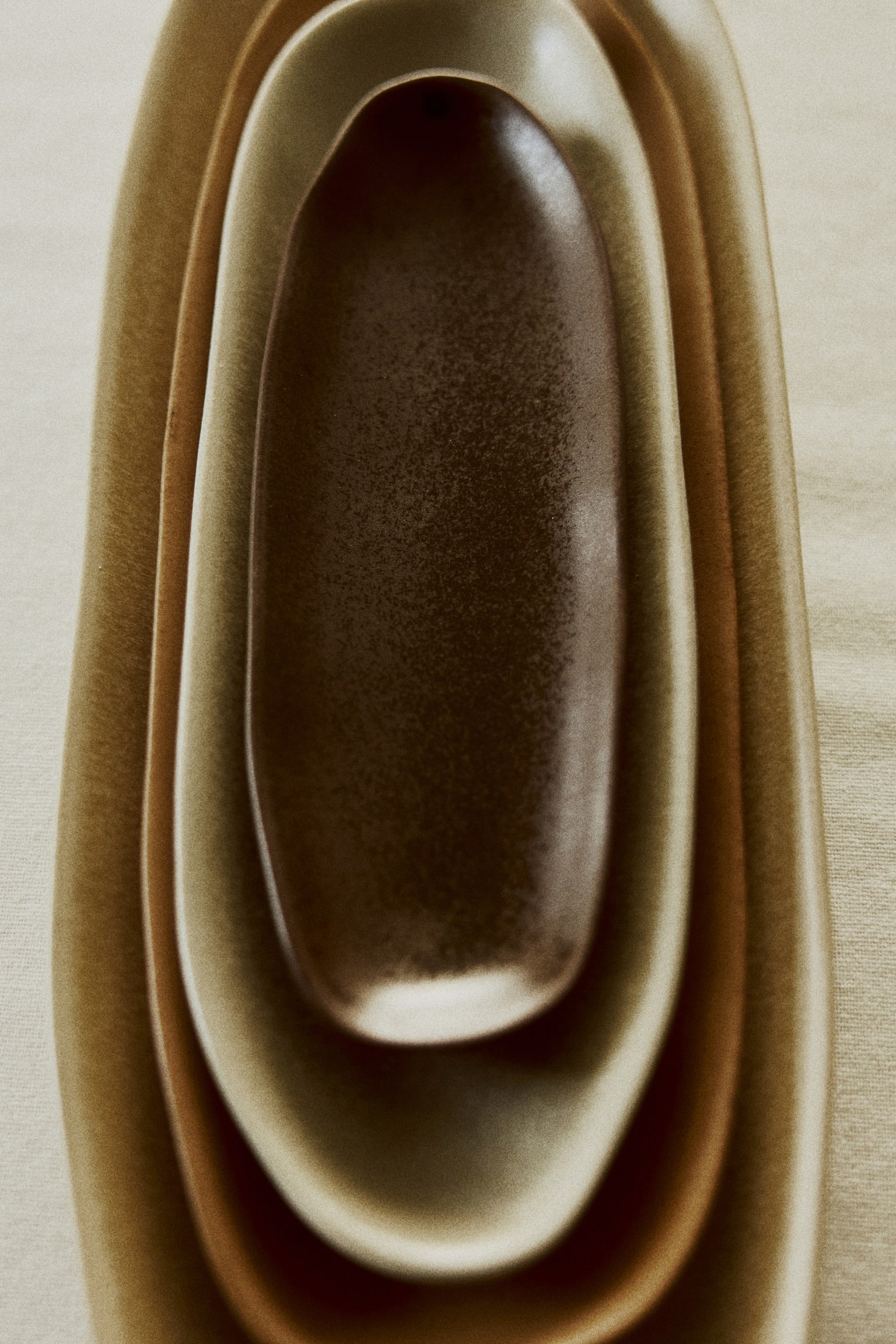 4-piece stoneware serving plate set - Dark brown/Beige - 1