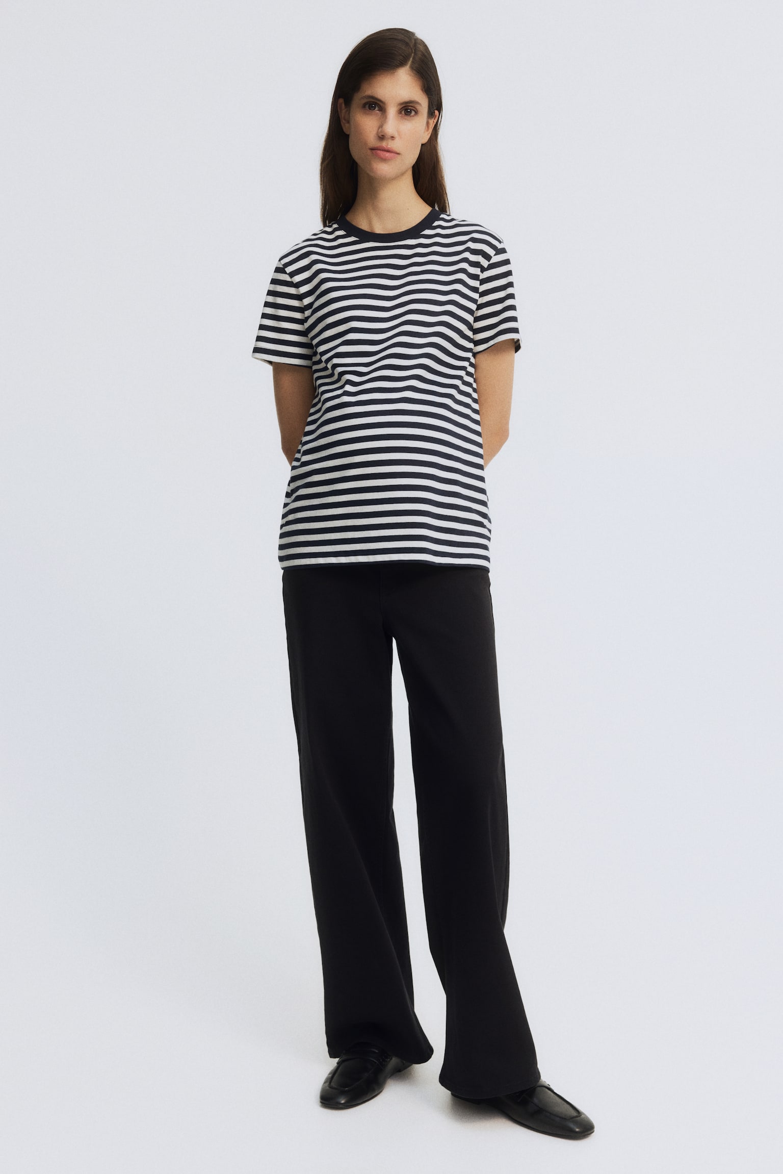 MAMA Cotton T-shirt - White/Navy blue striped/White/Dark brown/White/Black - 6