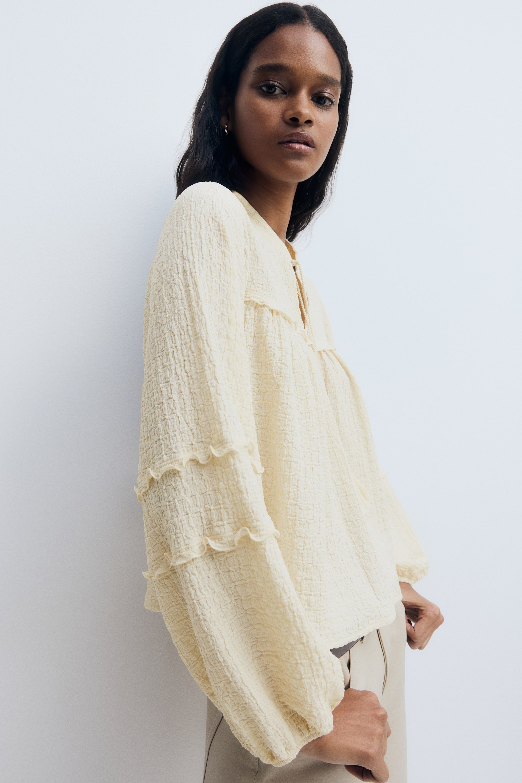 View larger image: Crinkled jersey blouse - Cream - Ladies | H&M 1
