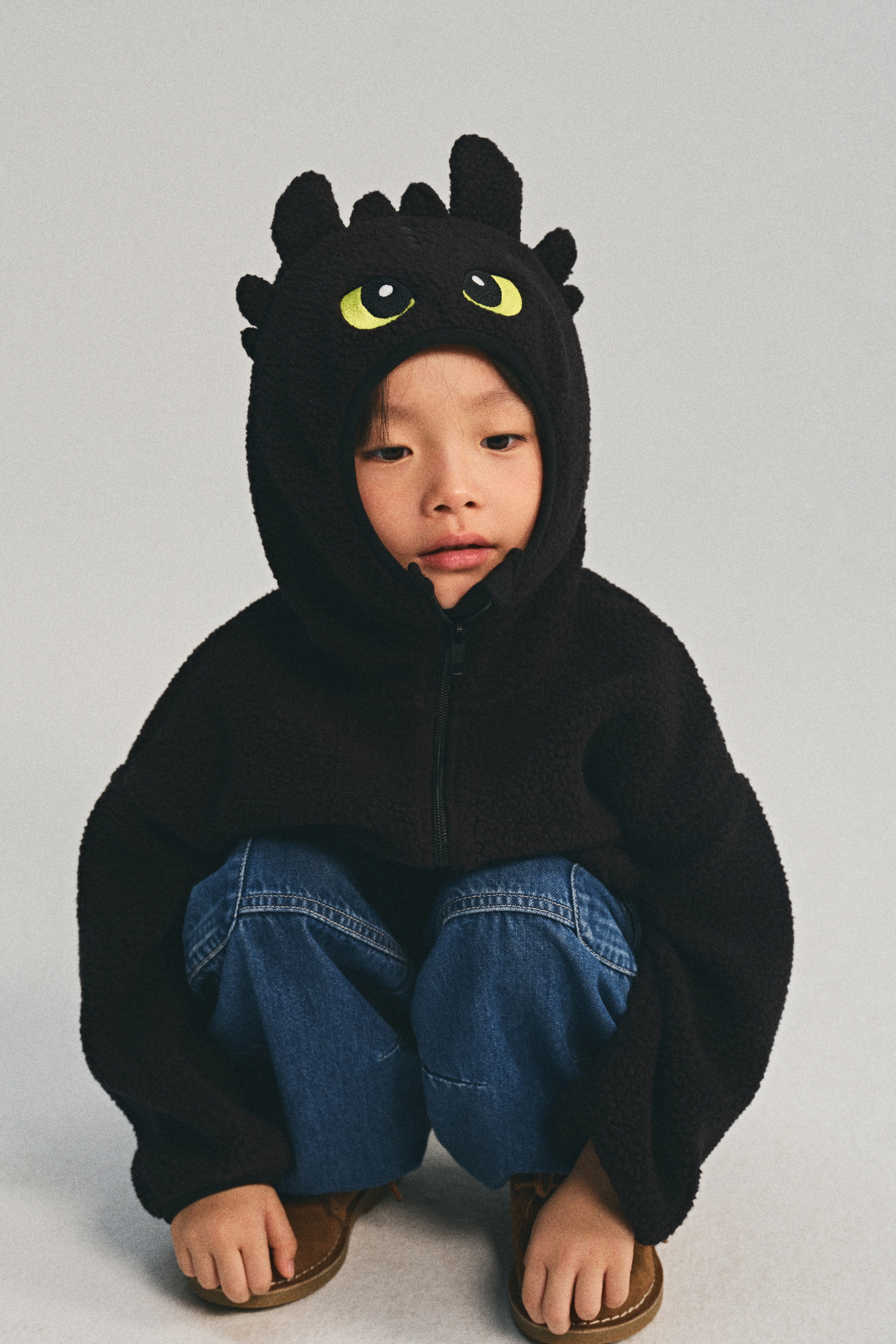 H & M - テディフルジップフーデッドジャケット - ブラック