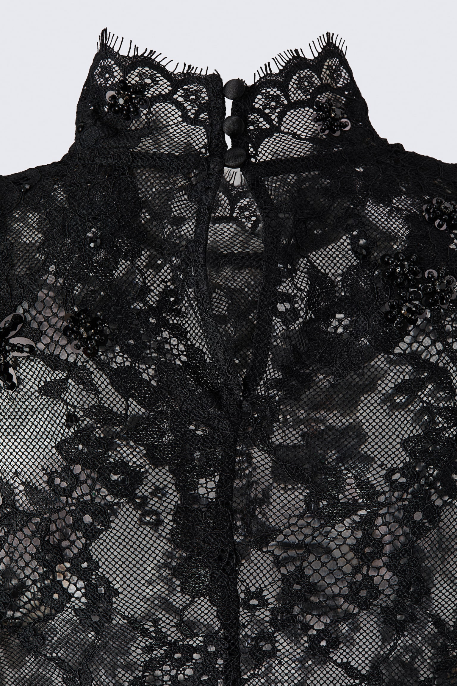 Женский топ H&M Embellished Shoulder-Pad Lace Top, цвет: Чёрный — фото 3
