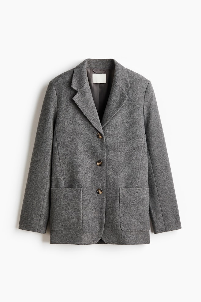 Wool-Blend Jacket - Gray melange/Dark khaki green - 1