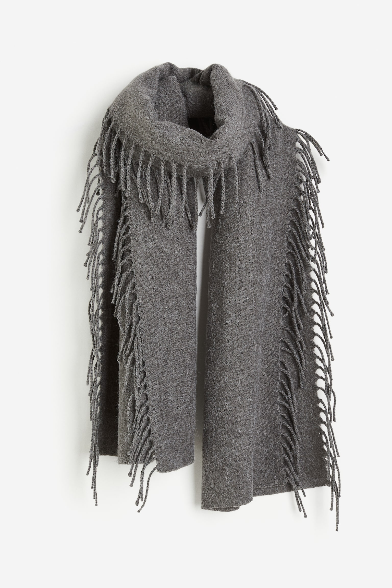 Fringe Trim Scarf - Dark grey/Cream - 1