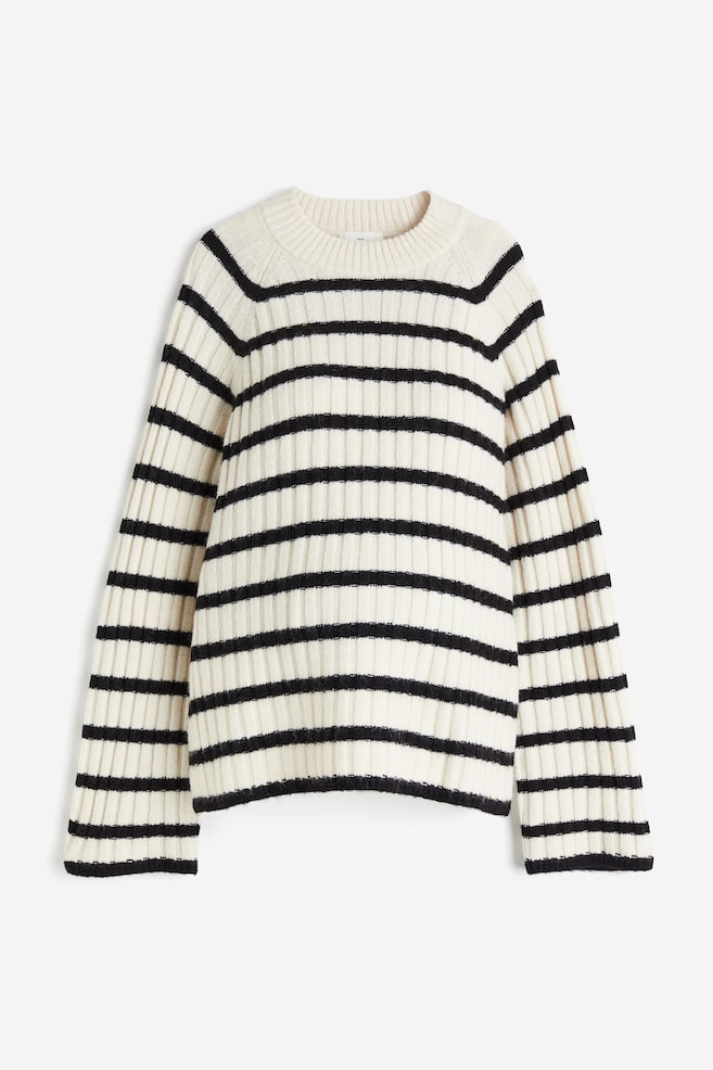 MAMA Gerippter Pullover - Cremefarben/Schwarz gestreift - 1