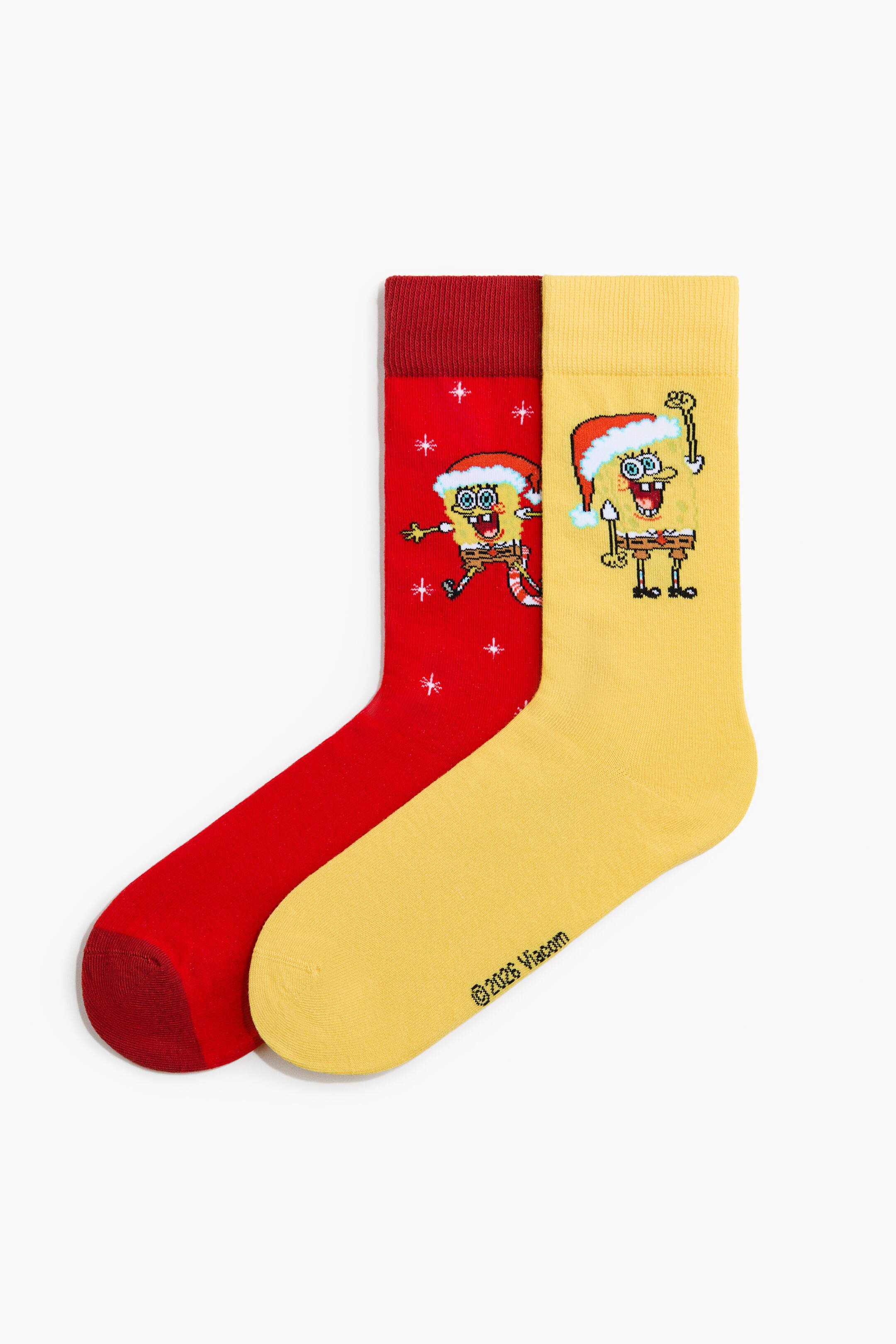 View larger image: 2-pack jacquard-knit socks - Red/SpongeBob SquarePants - Men | H&M 1