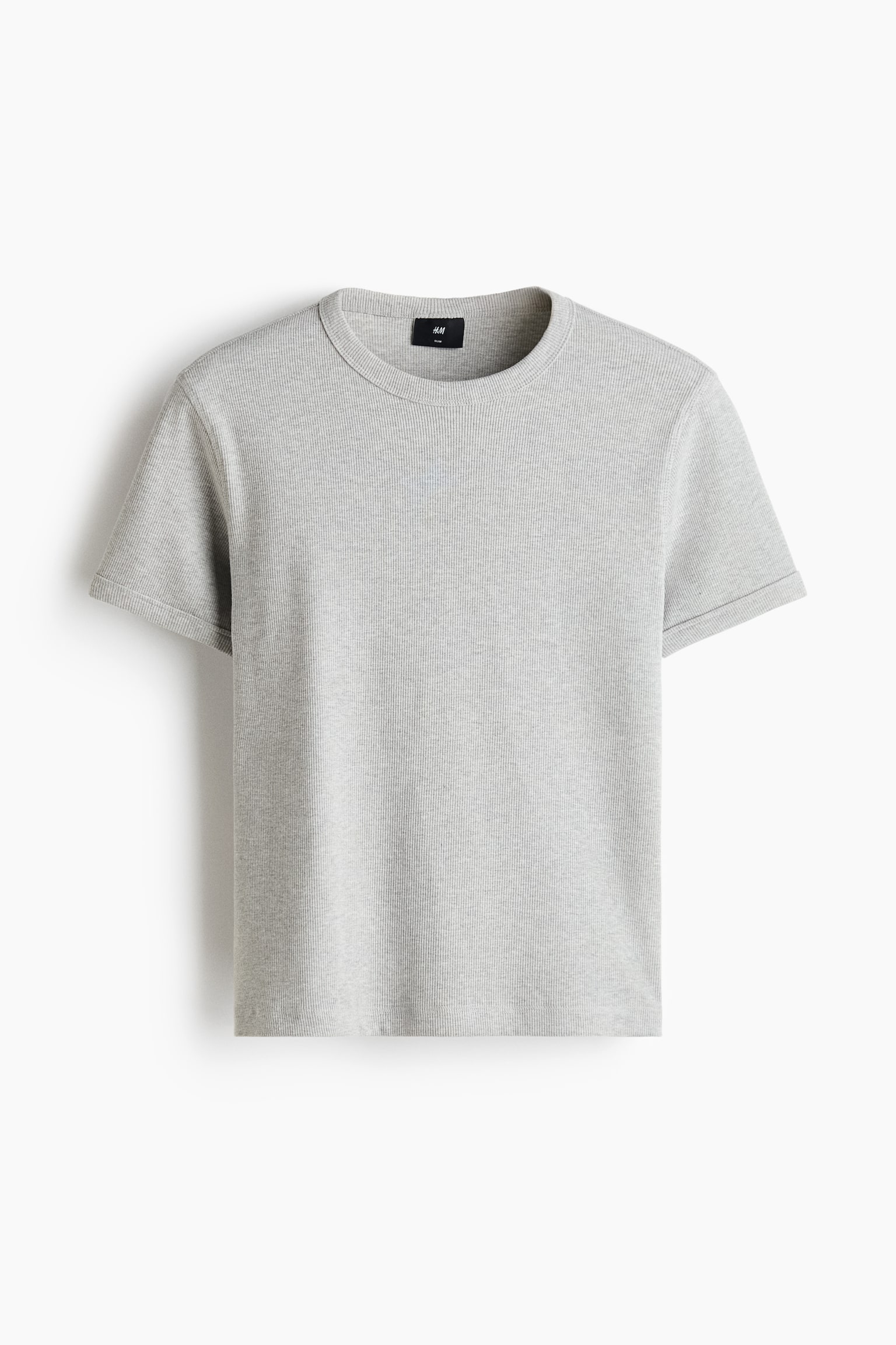 Rebrasta majica Slim Fit - Svetlosivi lapor/Krem