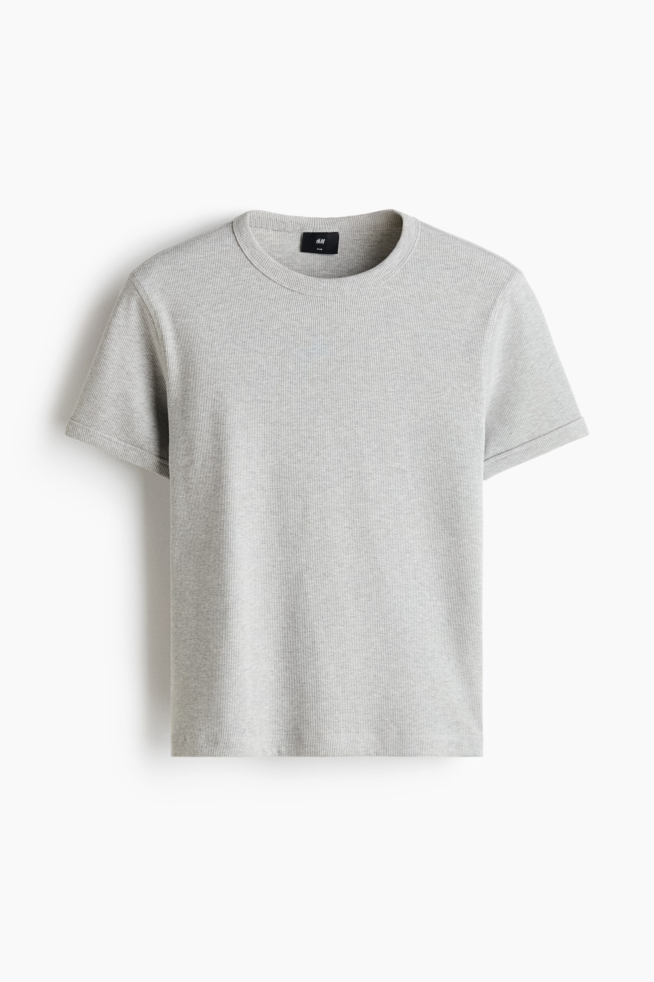 View larger image: Slim Fit Ribbed T-shirt - Light grey marl - Men | H&M 1