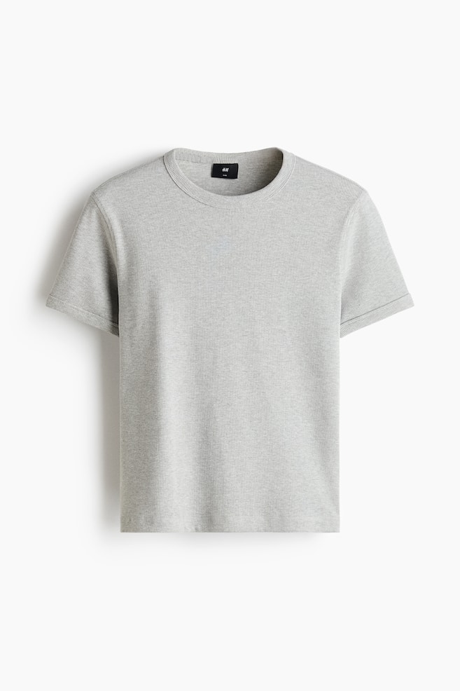Camiseta de canalé Slim Fit - Gris claro jaspeado/Crema - 1