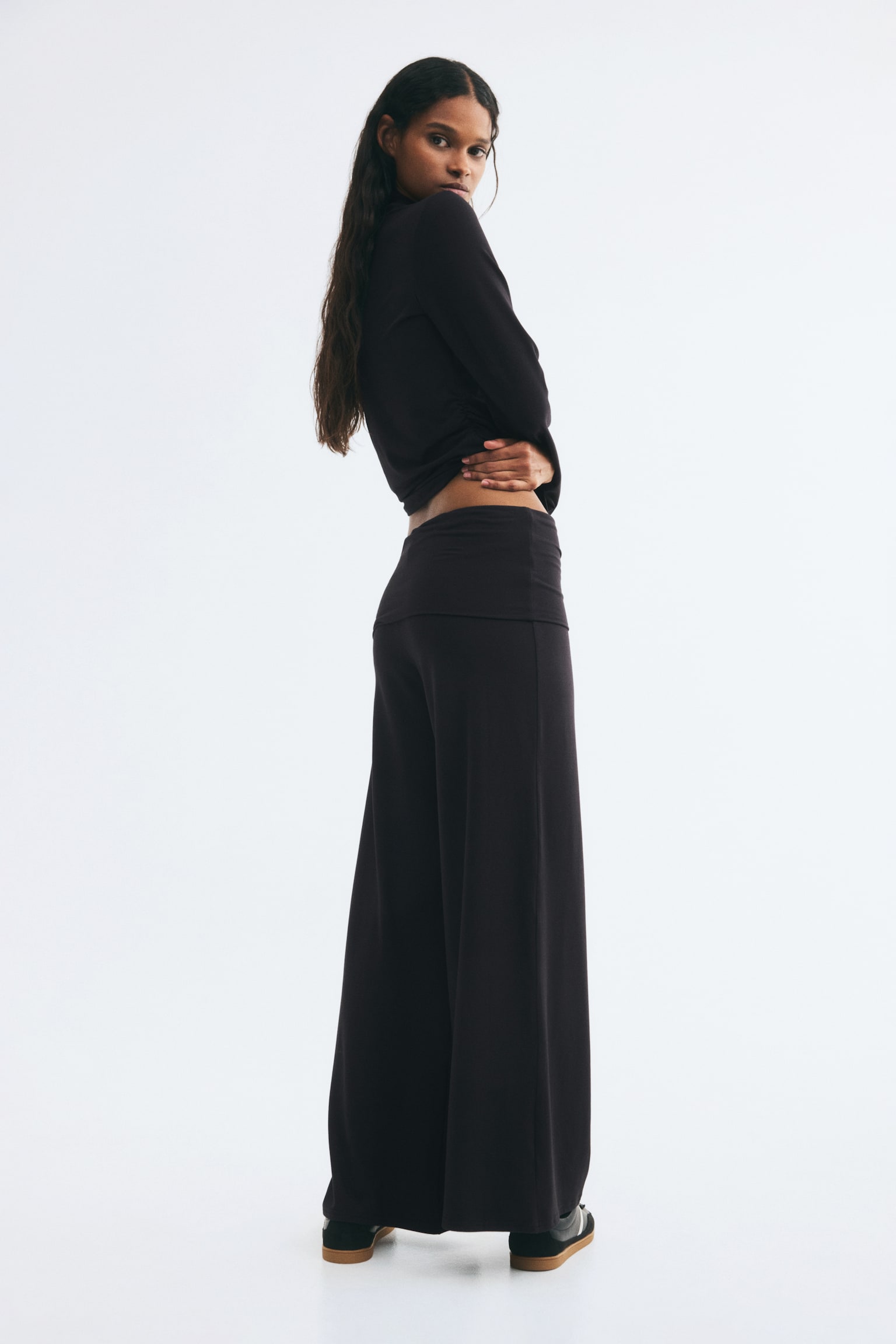Женские брюки H&M Foldover-Waist Jersey Pants, цвет: Чёрный — фото 3