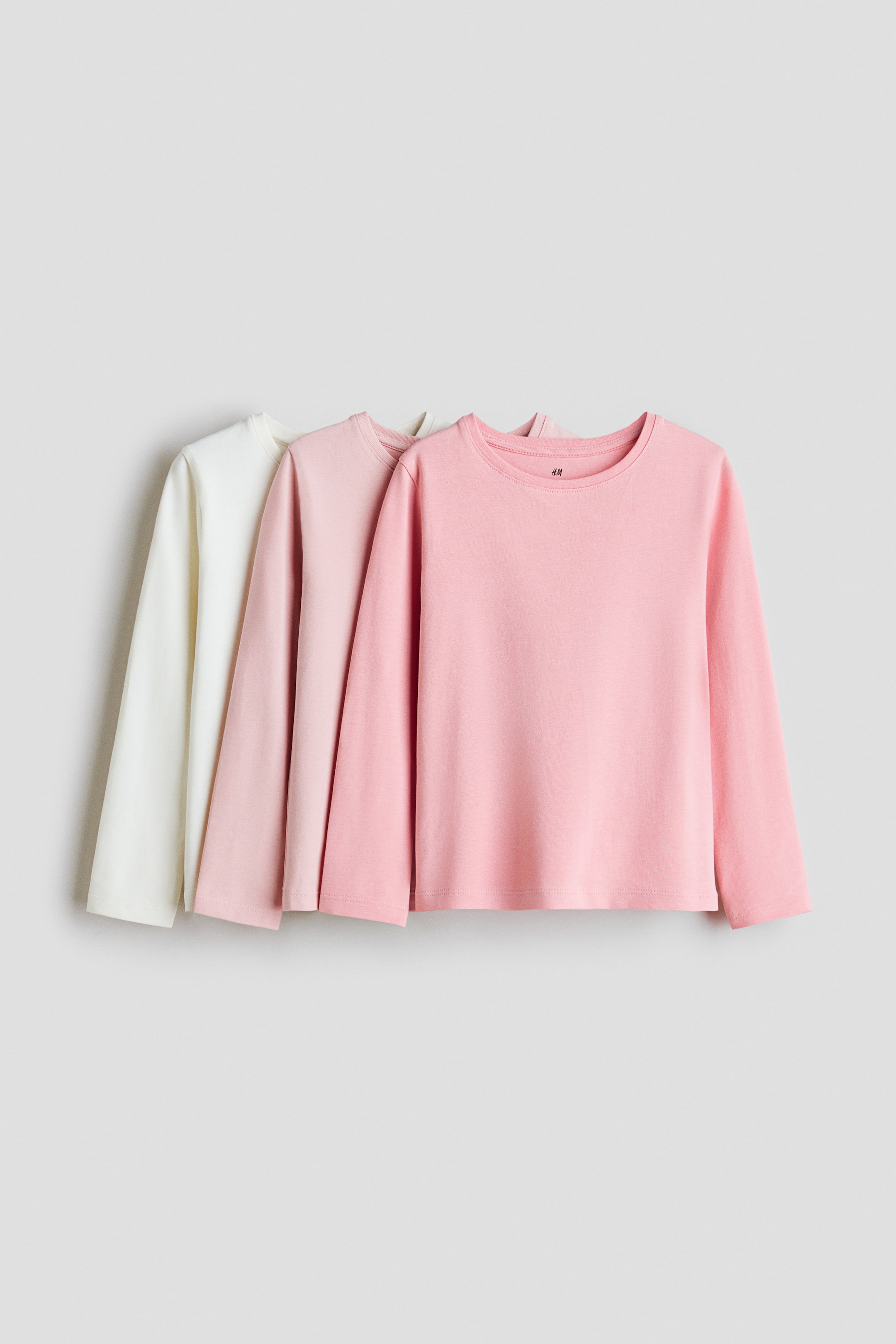 이미지 확대 보기: 롱 슬리브 탑 3피스 세트 - 핑크/화이트 - Kids | H&M KR 1