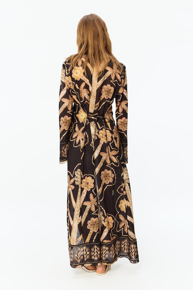 Floral-Print Tie-Detail Kaftan Dress-Black/floral - 5