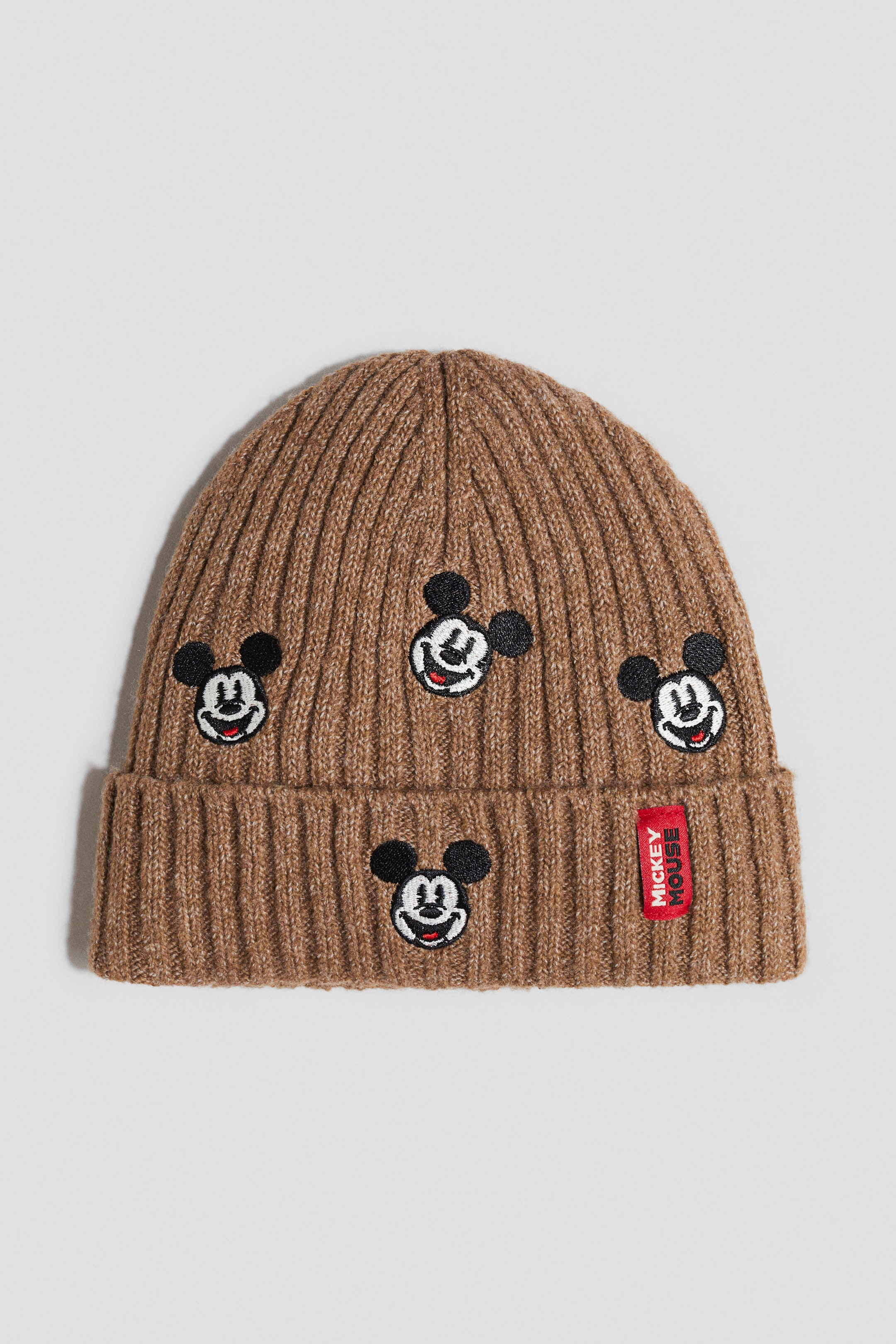 View larger image: Appliquéd rib-knit beanie - Light brown marl/Mickey Mouse - Kids | H&M GB 1