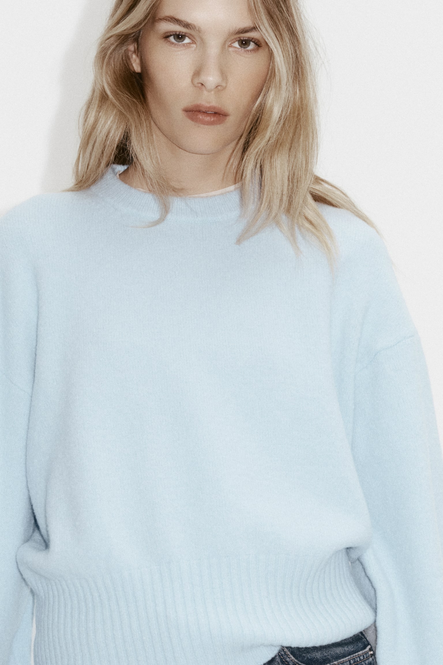 Sweter oversize - Jasnoniebieski/Szary melanż/Kremowy - 4