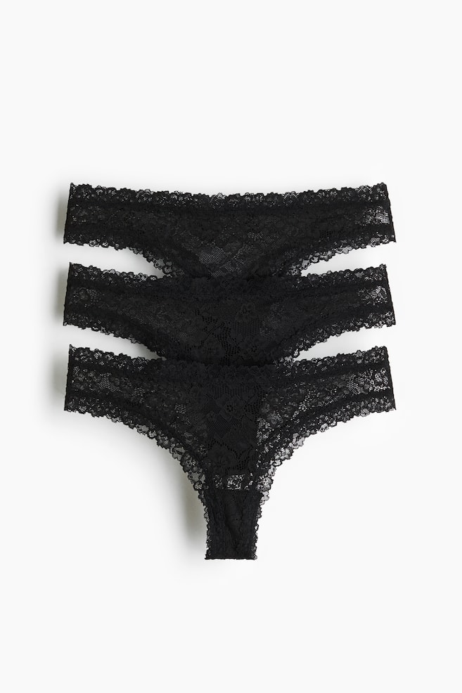Pack de 3 bragas Brazilian de encaje - Negro/Beige oscuro/Azul marino/Rosa claro/Blanco/Burdeos - 1