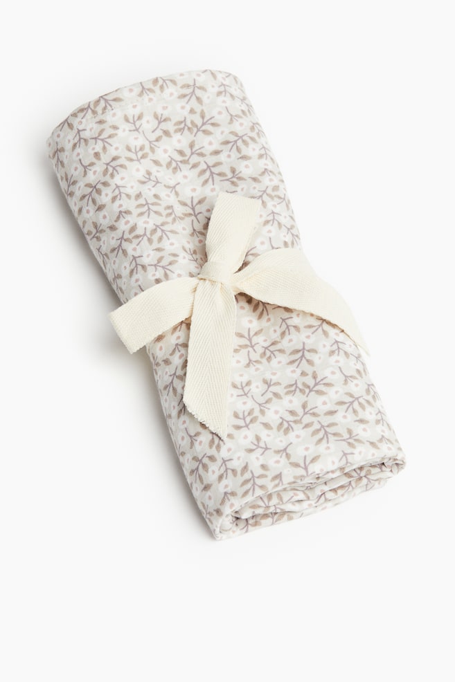 Cotton Muslin Baby Blanket - Light dusty beige/floral - 1