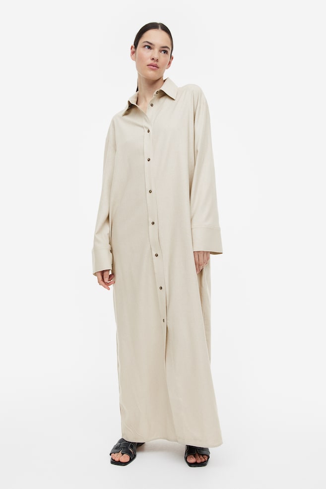 Skjortekjole i silke - Lys beige/Hvid - 1