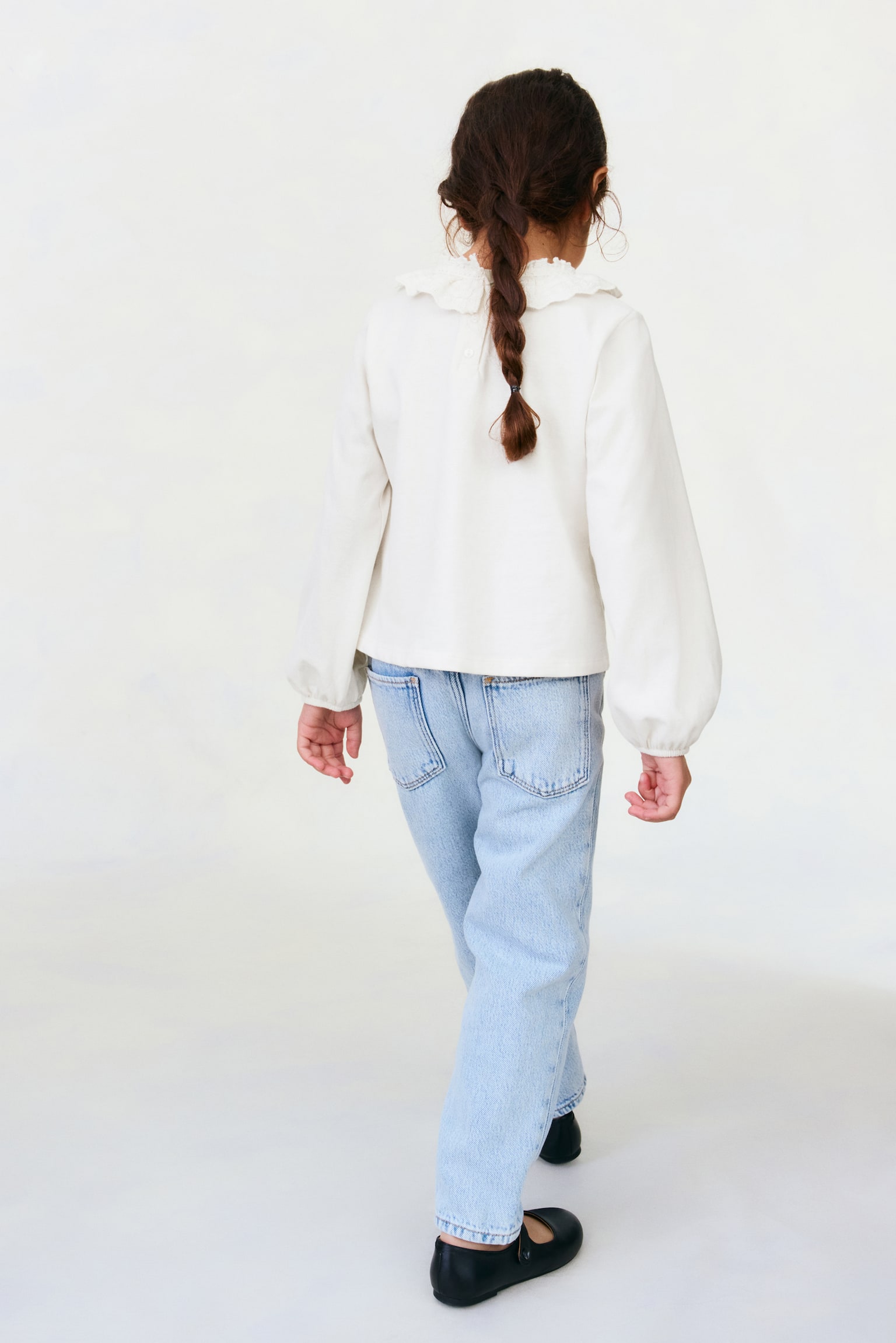 Blusa de algodón con cuello - Blanco - 5