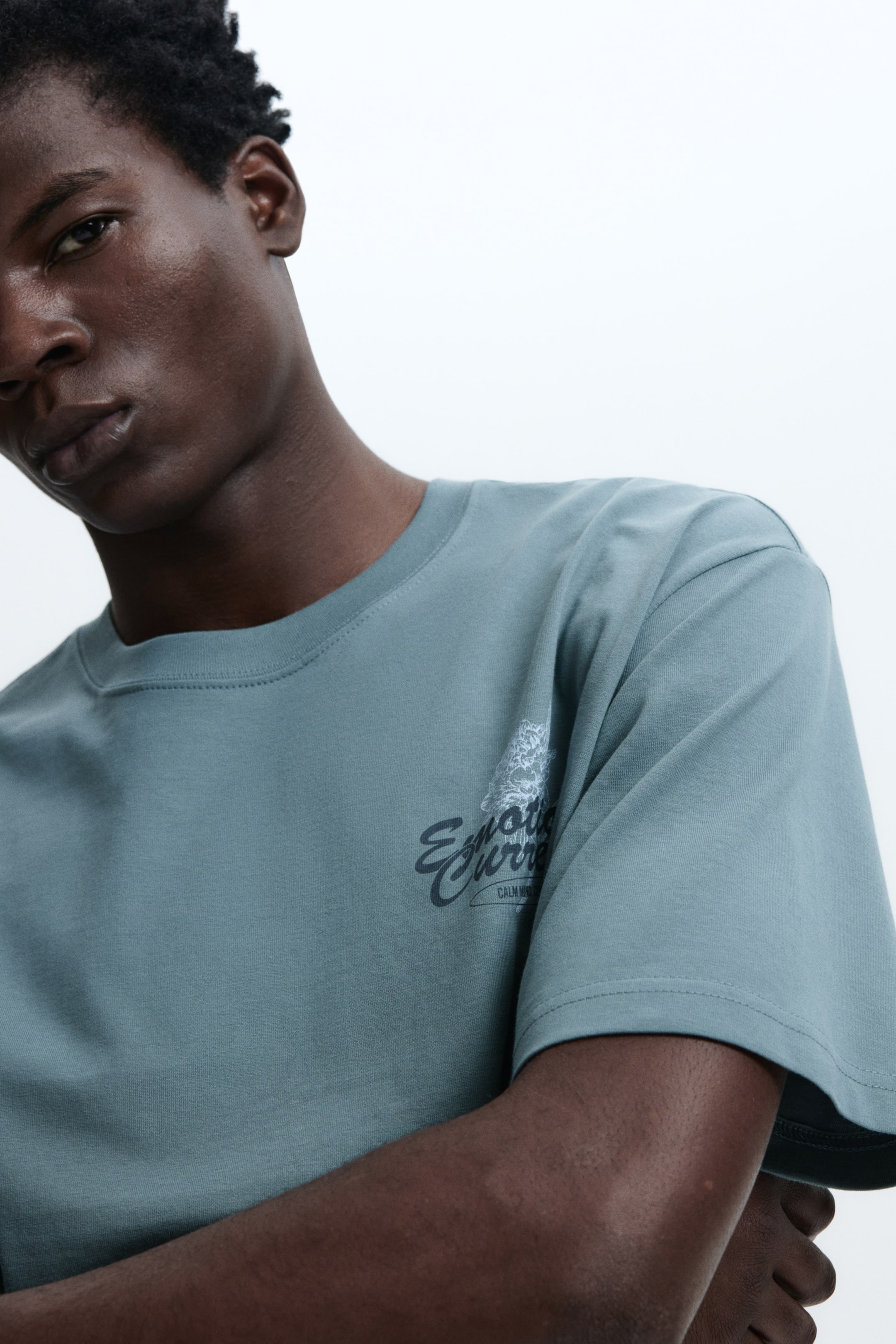 View larger image: Loose Fit Printed T-shirt - Turquoise/Emotional Currents - Men | H&M US 2