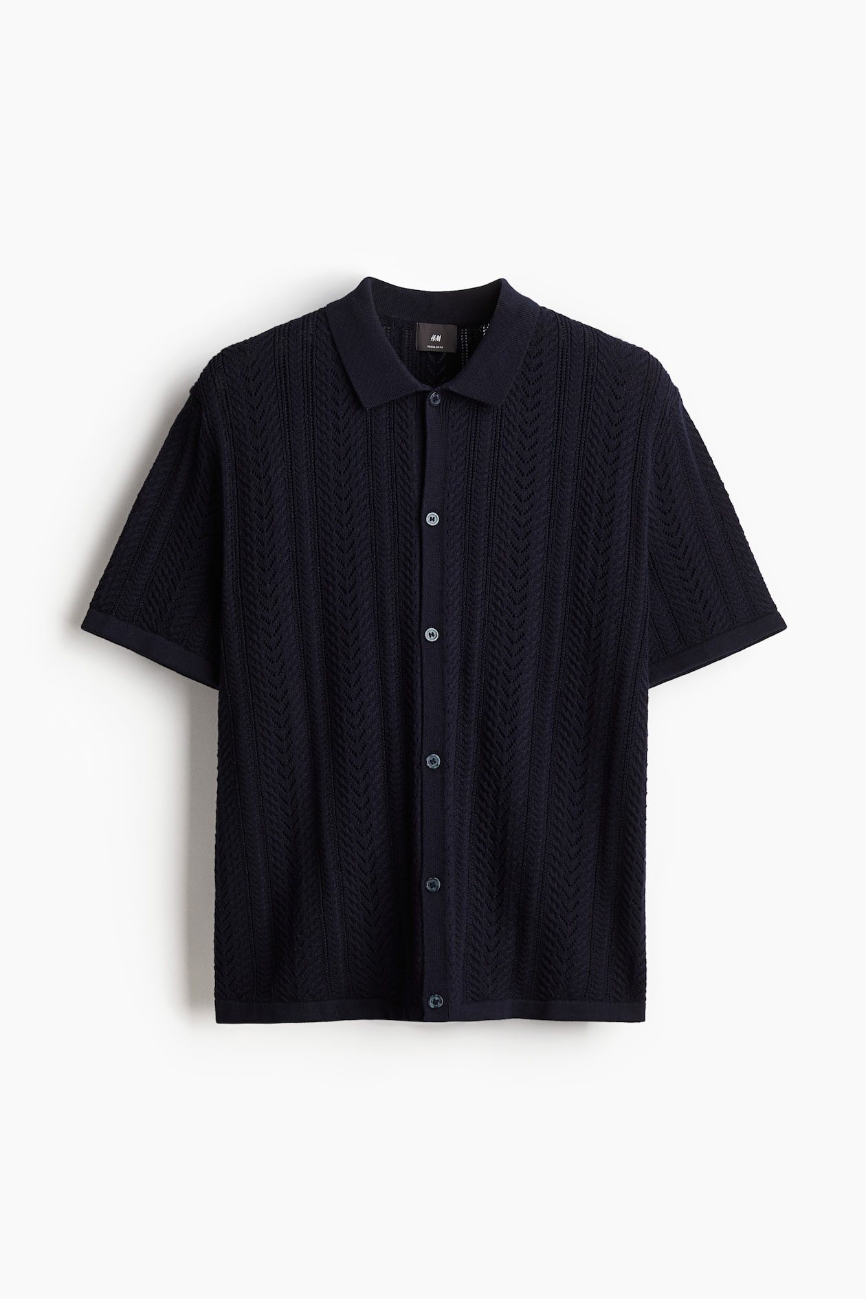 Men - Navy blue Regular Fit Pointelle-knit shirt - Size: XS - H&M