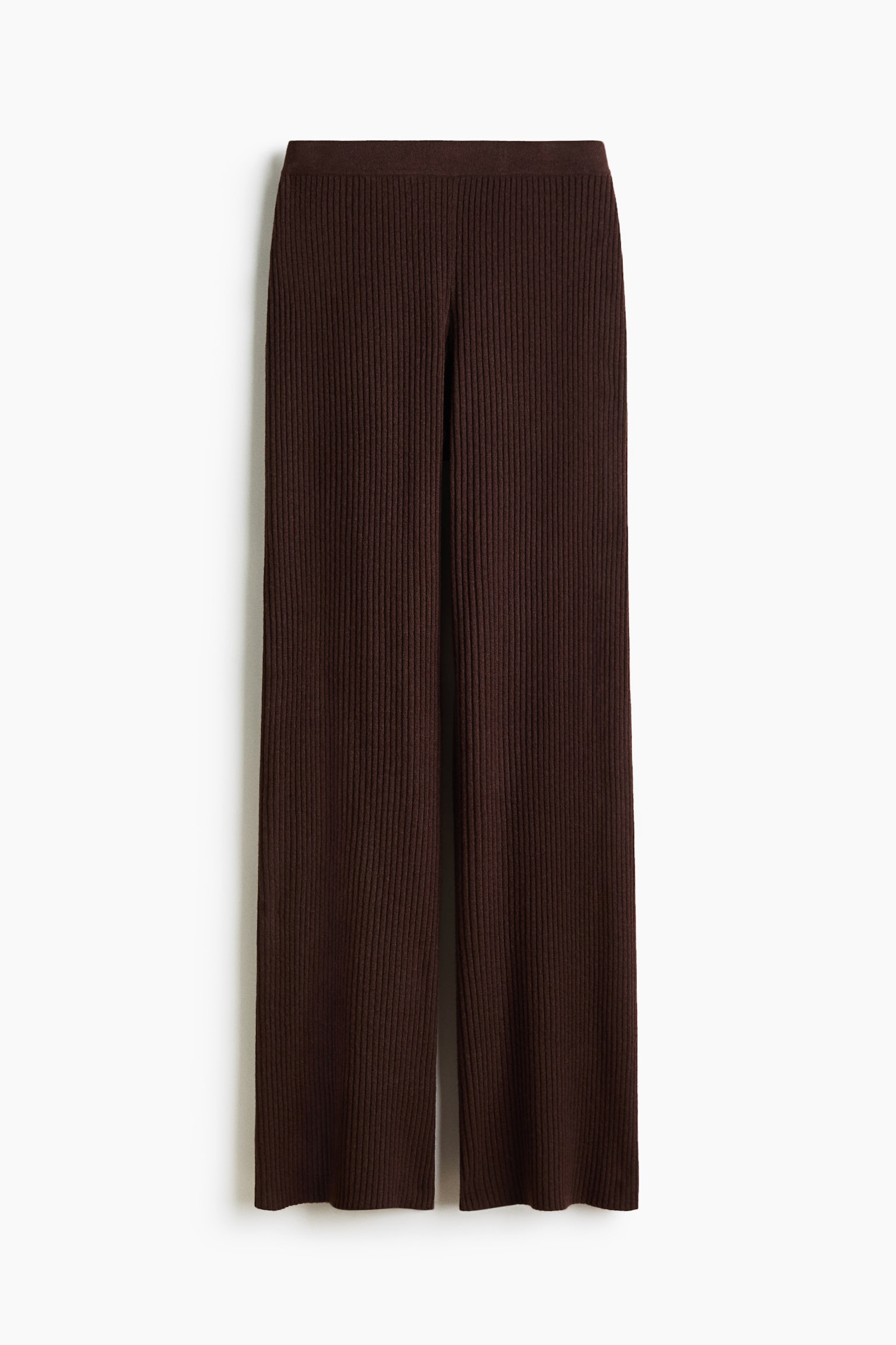 Wide rib-knit trousers - Dark brown/Grey marl - 2