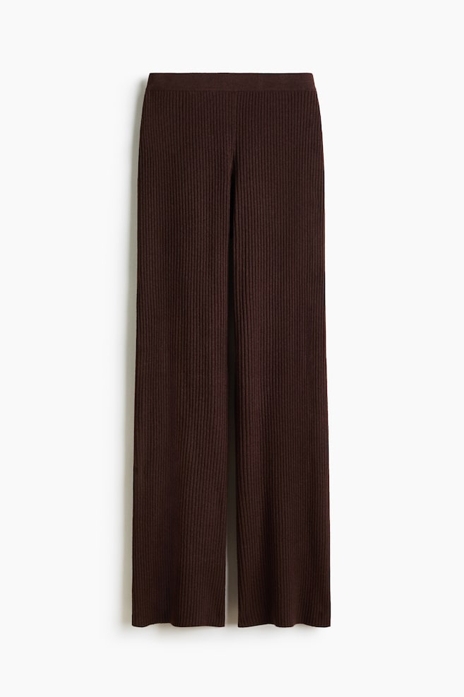 Pantaloni ampi in maglia a coste - Marrone scuro/Grigio mélange - 1