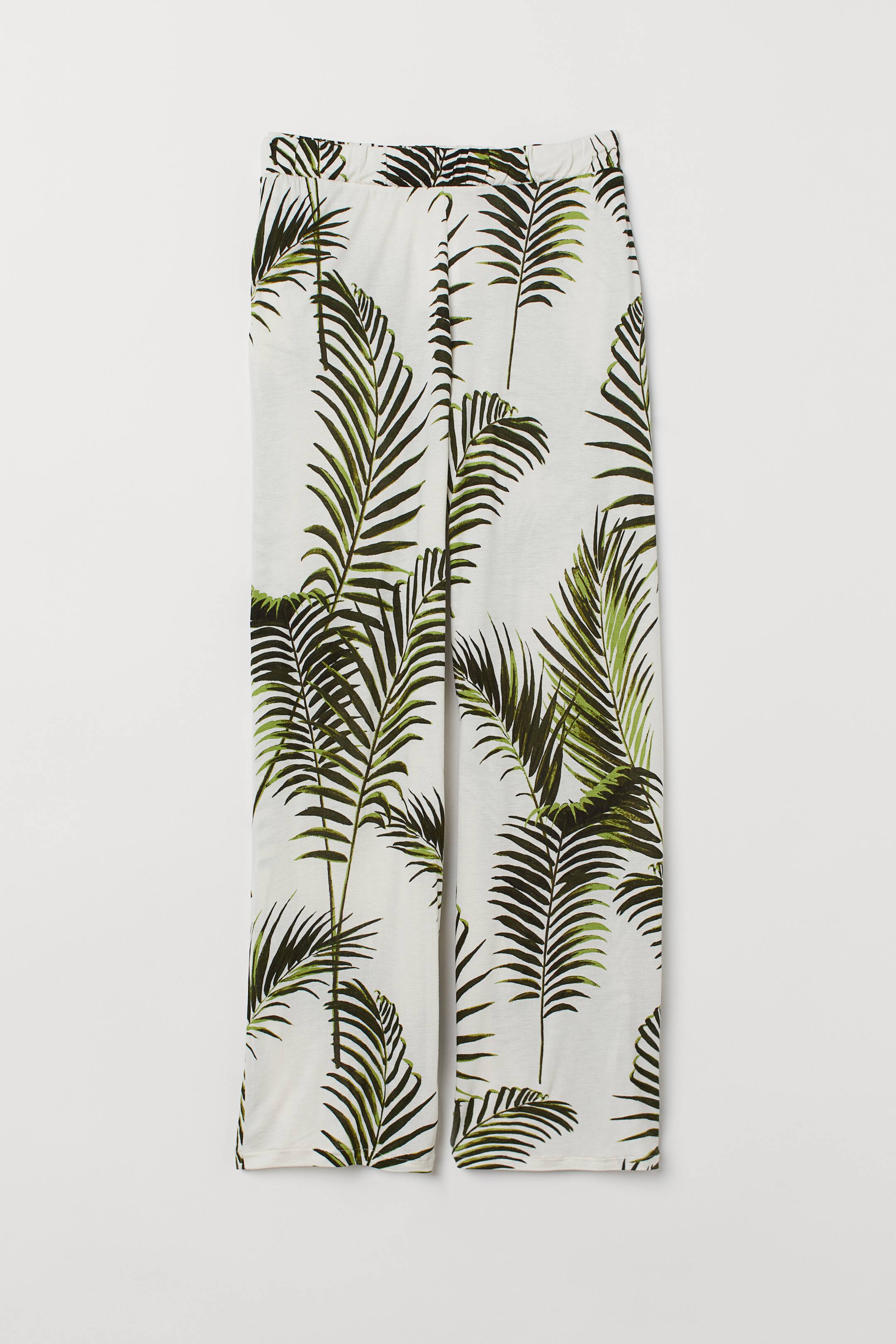 View larger image: H&M+ Wide jersey trousers - Natural white/Palm leaves - Ladies | H&M 1