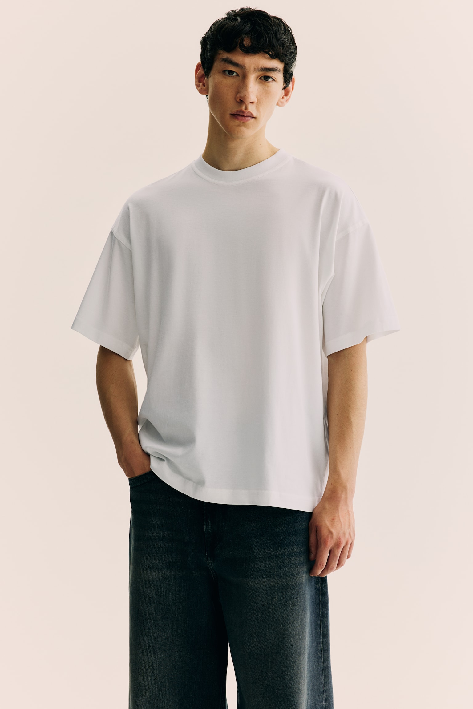 Oversized Fit T-shirt - White/Beige/Black/Beige - 1