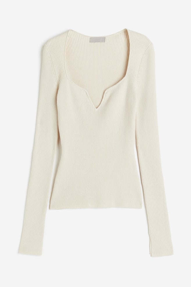 Shirt in Rippstrick mit Sweetheart-Ausschnitt - Hellbeige - 1