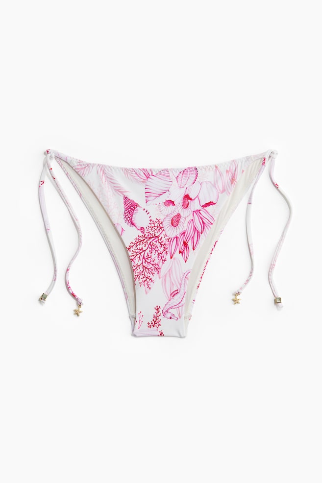 Bas de maillot Tanga à nouer - Blanc/motif rose - 1