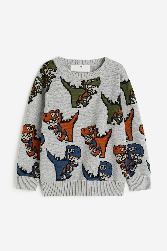 Jacquard-knit jumper - Grey/Dinosaurs/Brown/Fox - 1