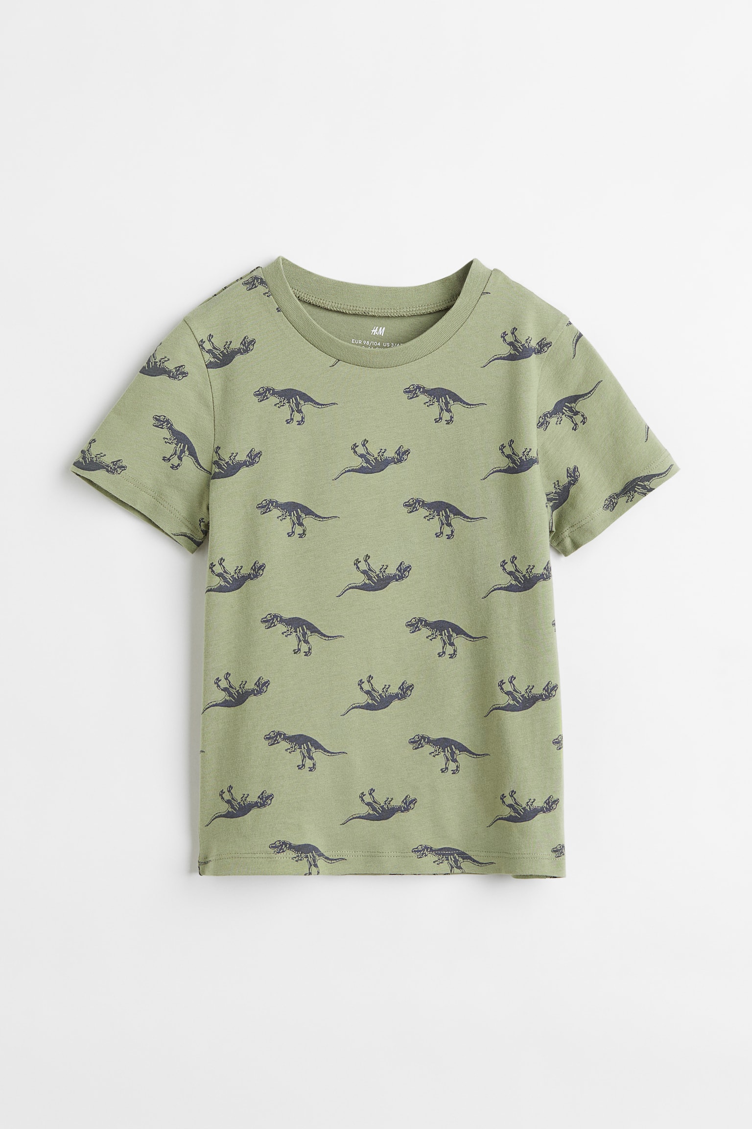 Cotton T-shirt - Light khaki green/Dinosaurs