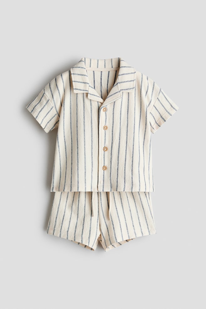 2-piece cotton jersey set - Light beige/Blue striped/Navy blue/Striped/Light blue/Sailing boat/Dark green/Palm trees/Light green/Fish - 1