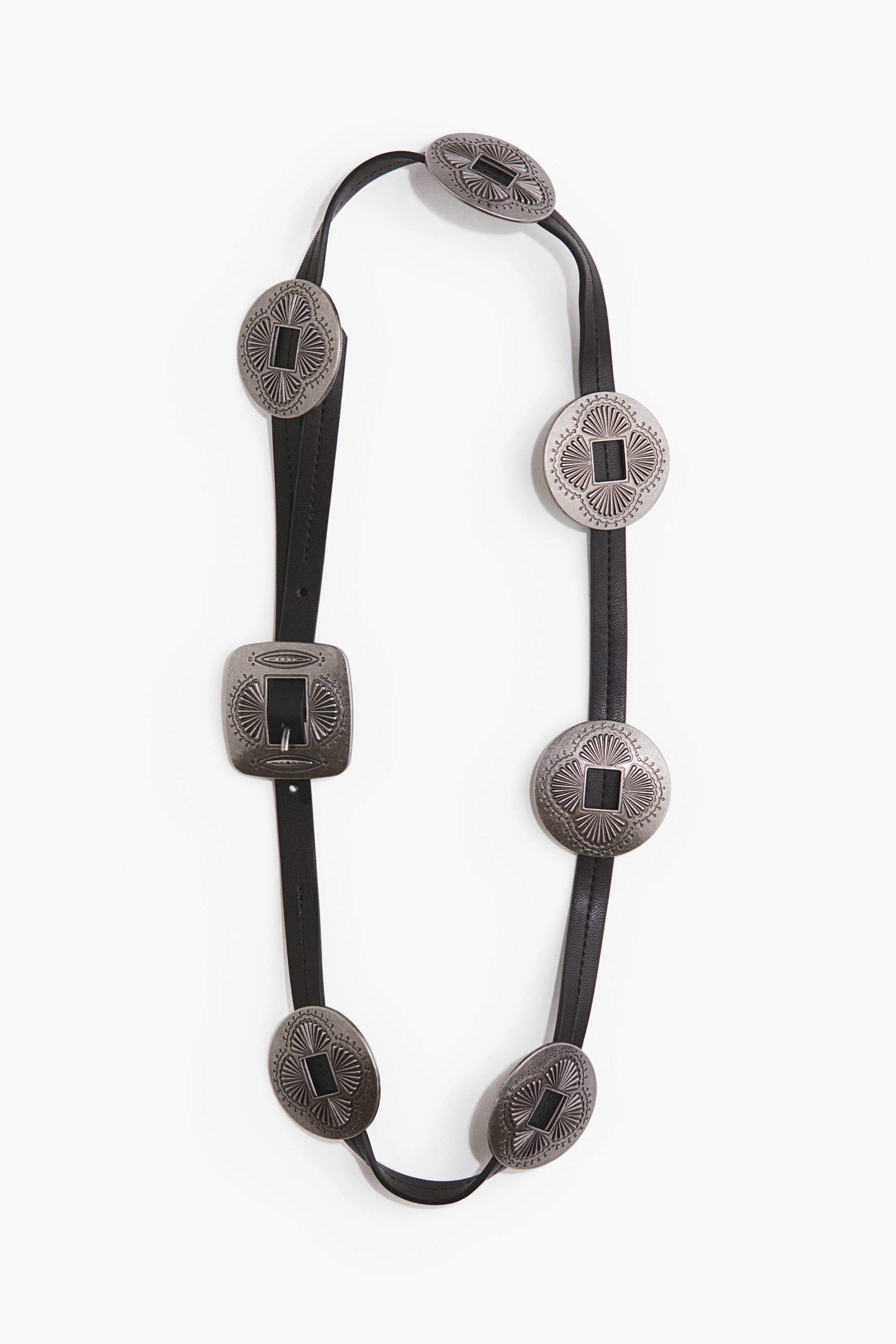 Переглянути збільшене зображення: Disc-detail belt - Black/Silver-coloured - Ladies | H&M UA 1
