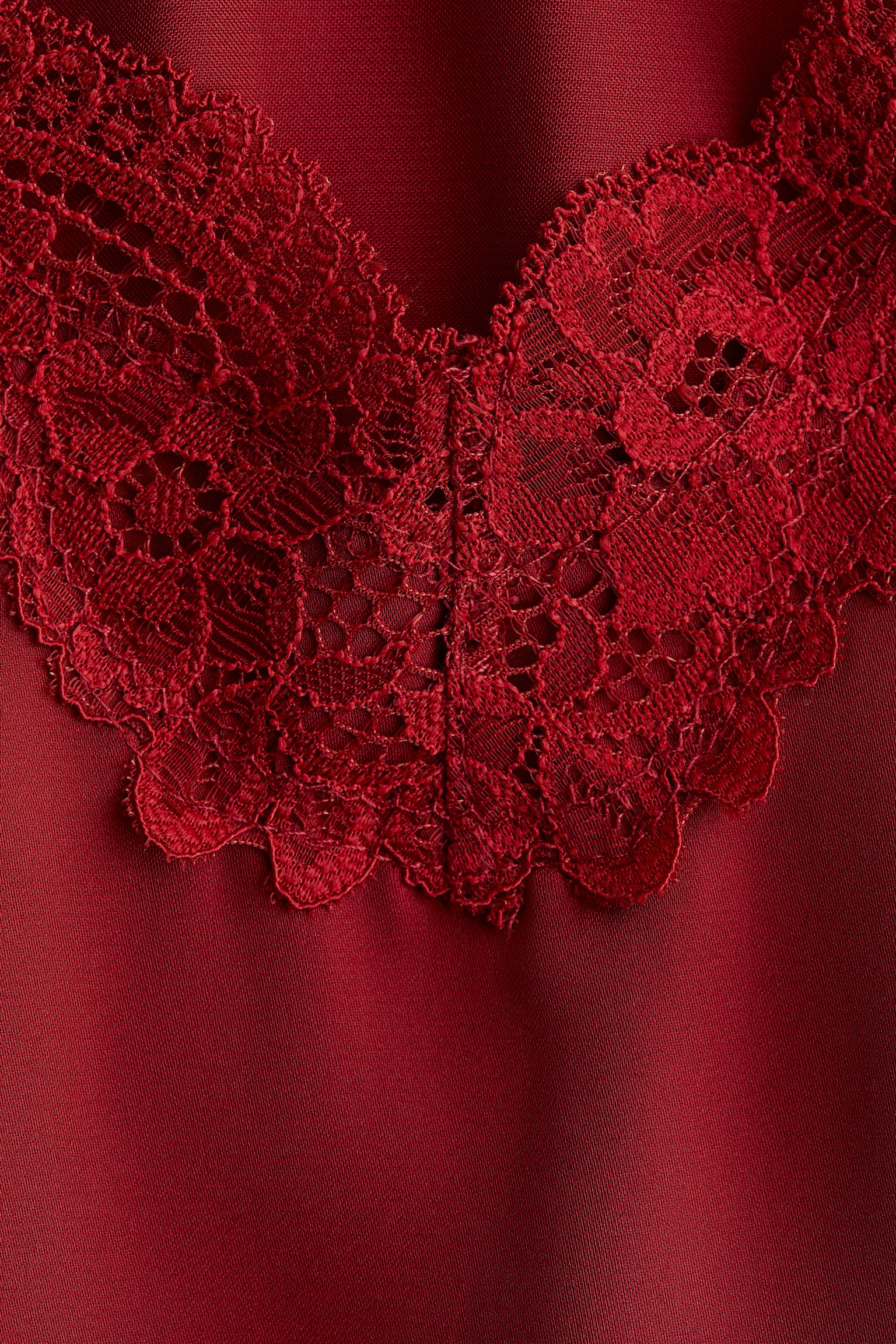 Lace-Trimmed Satin Nightgown - Dark red