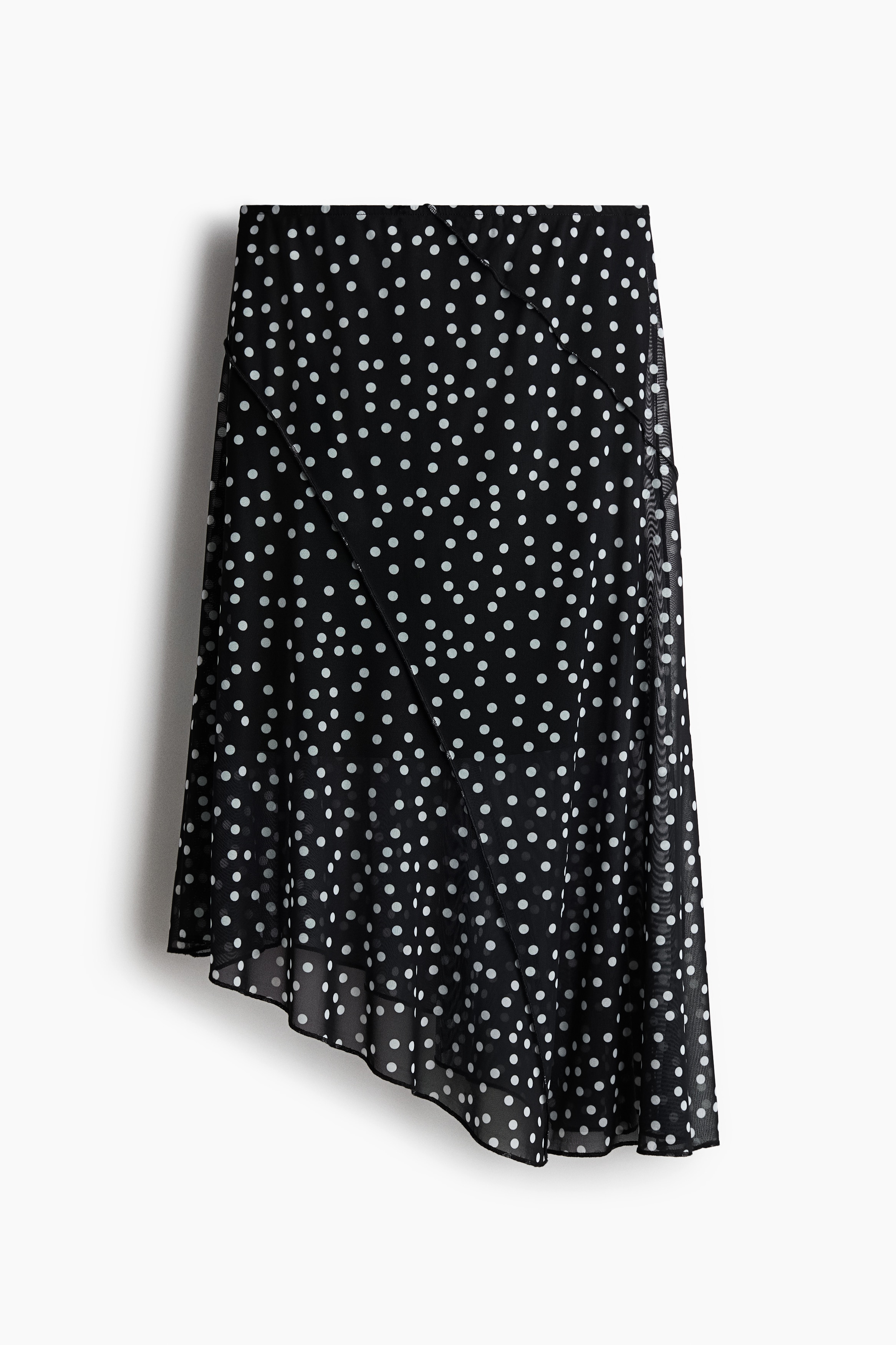 Asymmetrische rok van mesh - Zwart/stippen