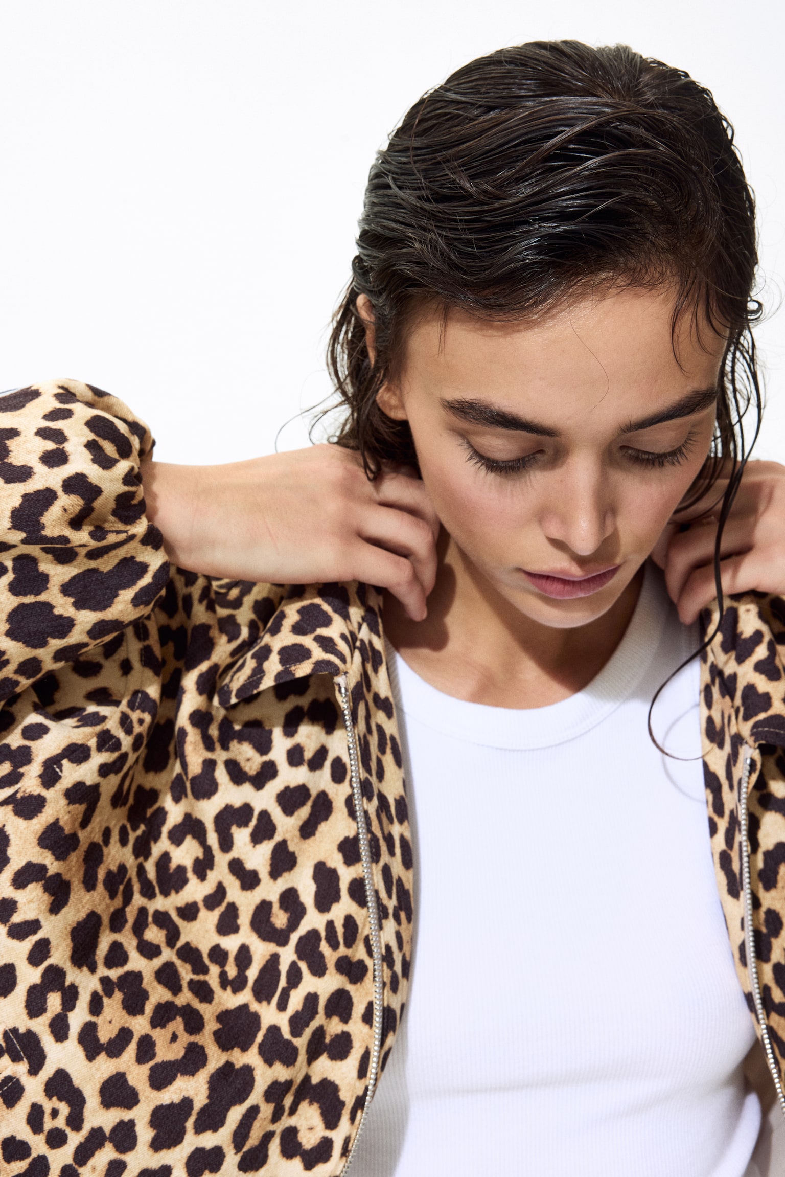 Oversized bubble-hem jacket - Beige/Leopard print/Khaki green/Dark rust brown - 1