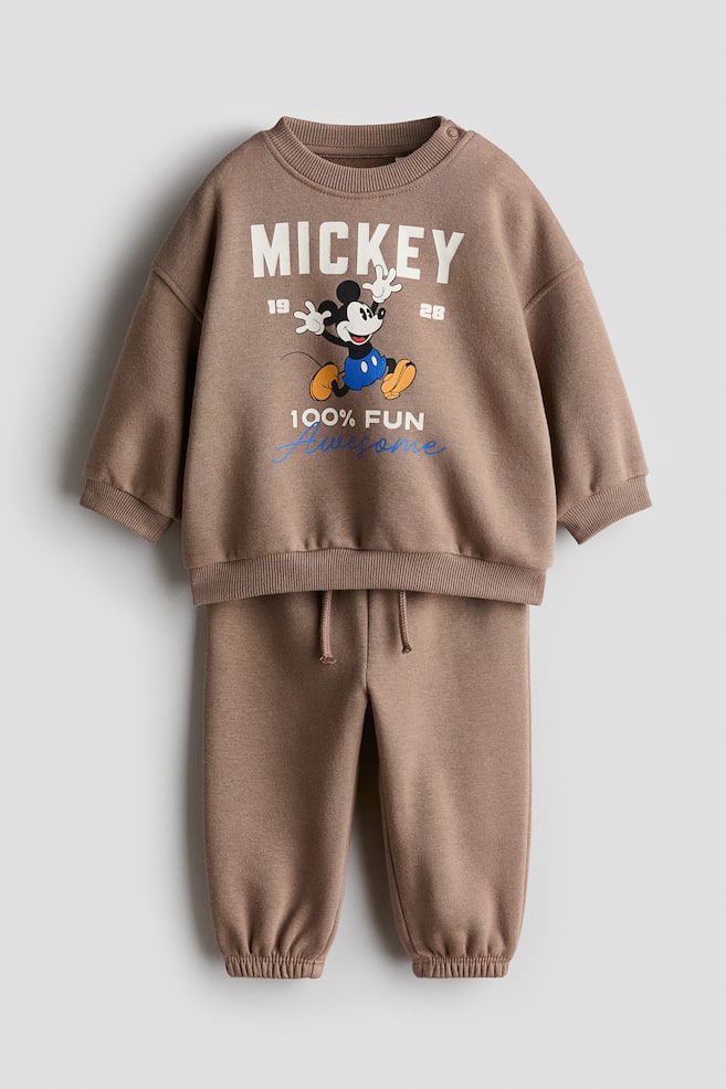 2-Piece Printed Sweatshirt and Joggers Set - Brown/Mickey Mouse/Dark gray/Snoopy/Light beige/Winnie the Pooh/Dark gray/The Lion King/Cream/The Lion King/Light beige/Light gray/Mickey Mouse/Light gray/Mickey Mouse/Navy blue/Cars - 1