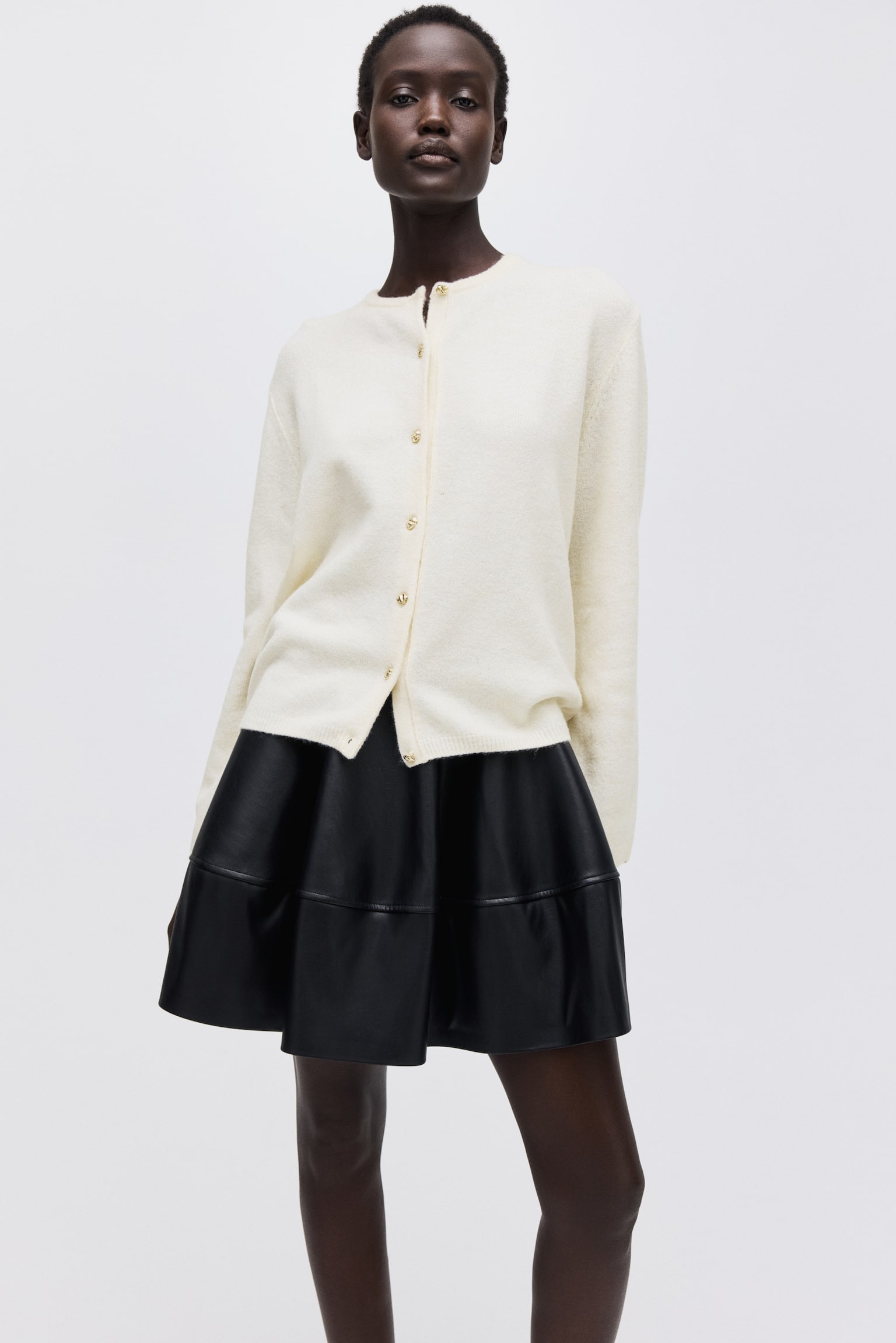 Fine-knit cardigan - Cream/Dark grey marl/Black/Powder pink - 3