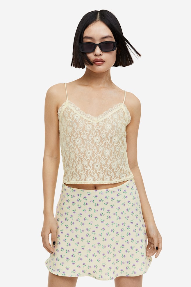 Sheer lace strappy top - Light yellow/Light pink/Light green - 1