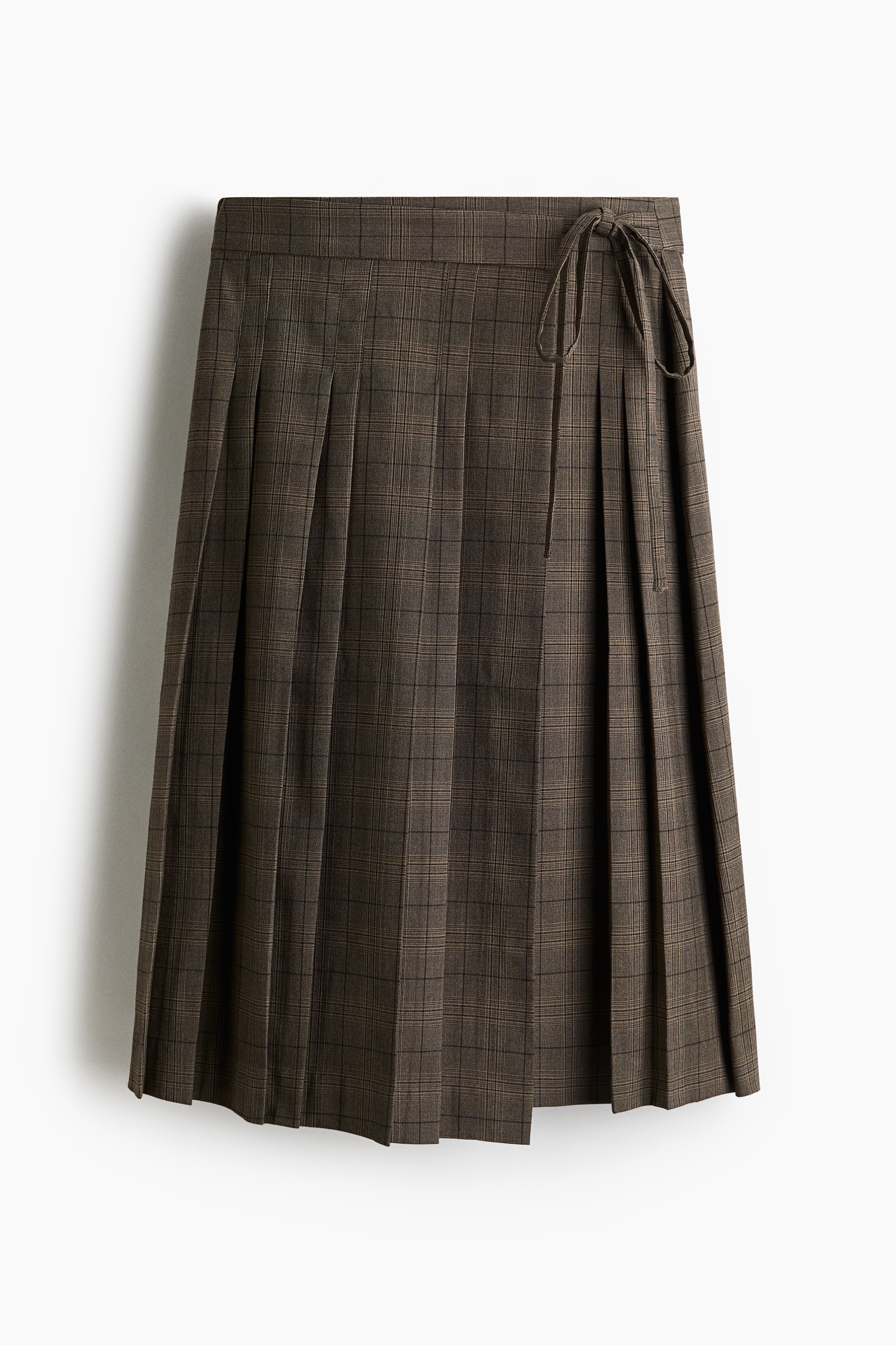 プリーツラップスカート - ダスティブラウン／チェック
