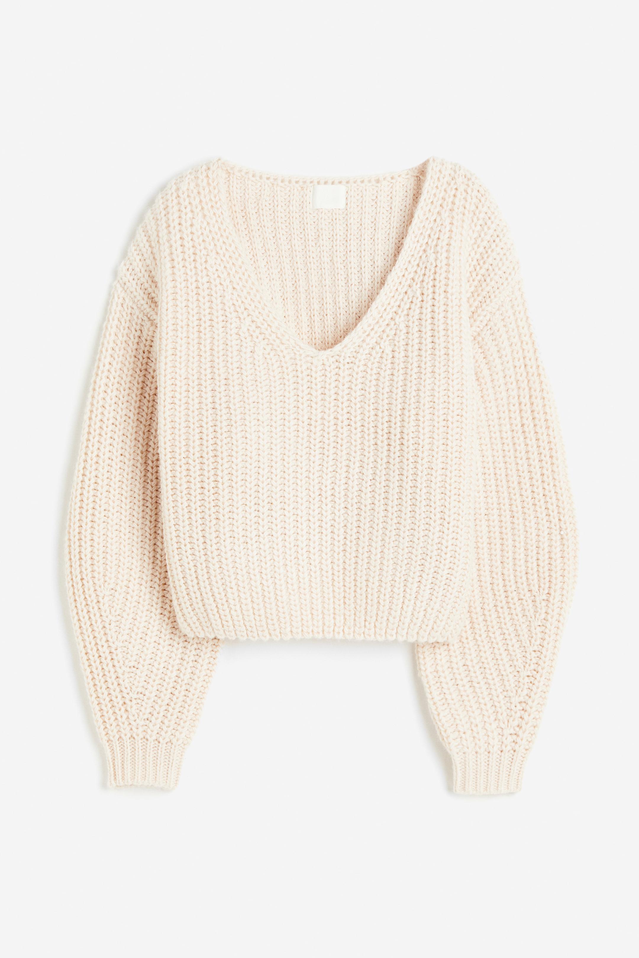 Rib-knit Sweater - V-neck - Long sleeve - Cream - Ladies | H&M US