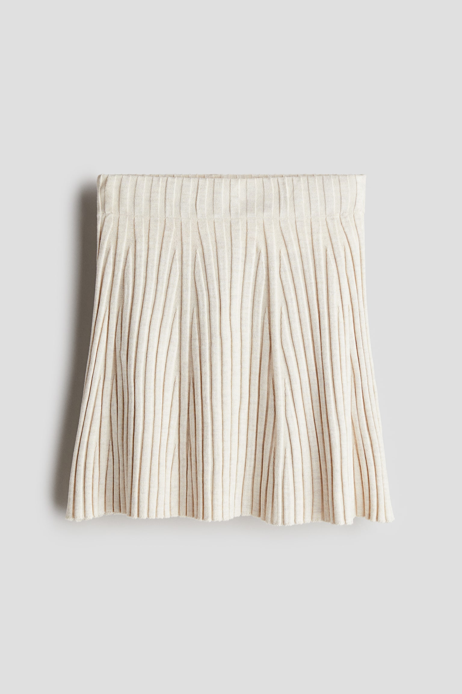 Rib-knit A-line skirt - Light beige/Black/White striped - 1