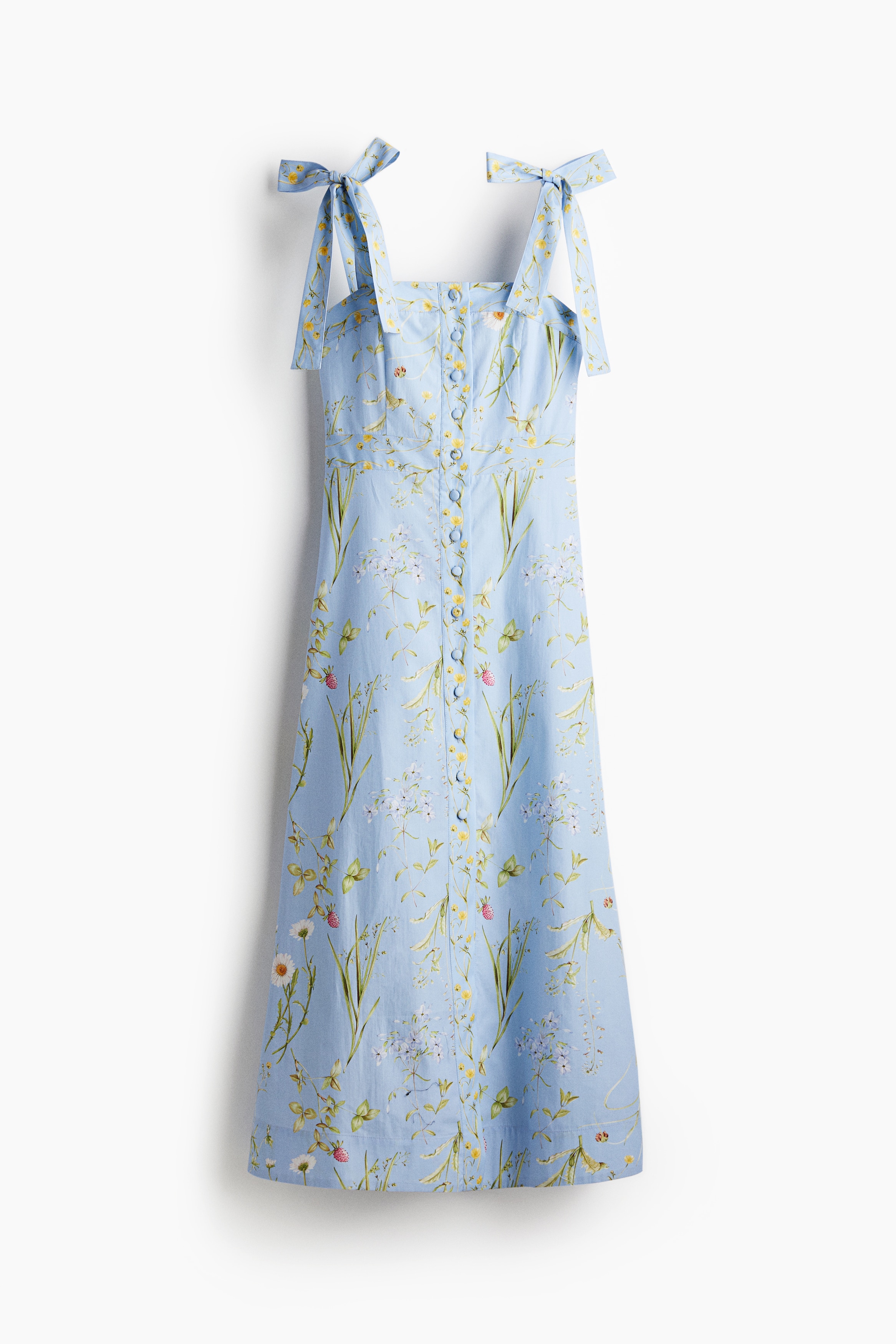 Vestido de algodón con tirantes de lazo - Azul claro/Floral/Blanco/Floral